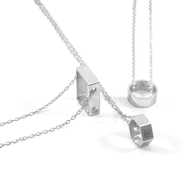 Anchor & Crew Lane Hexagonal Mini Geometric Silver Necklace Pendant In Silver
