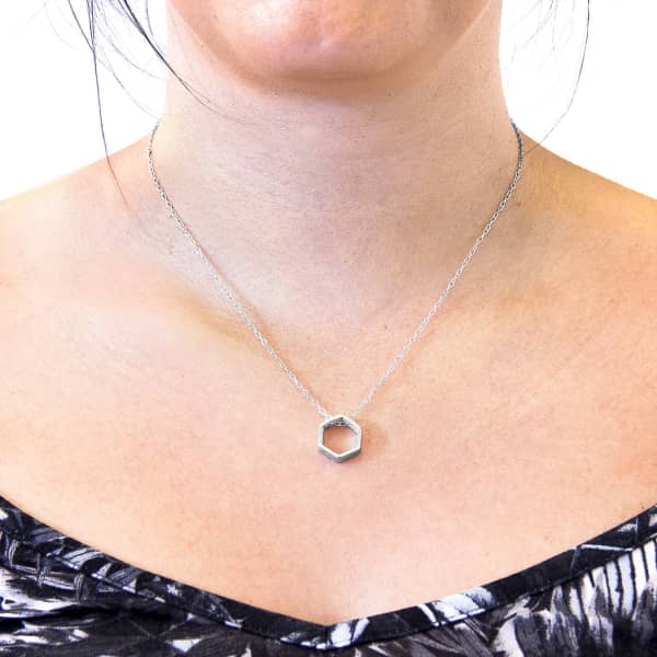 Anchor & Crew Lane Hexagonal Mini Geometric Silver Necklace Pendant In Silver