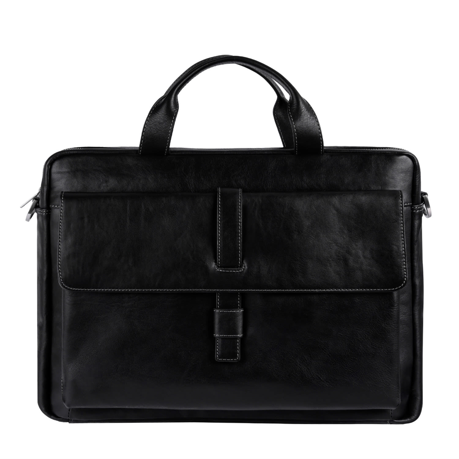 Time Resistance Men's Large Black Leather Briefcase Laptop Bag - The Chateau In Black