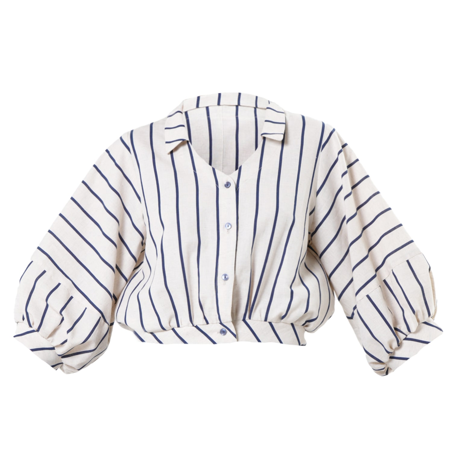 Metamorphoza Women's Green Oversize Linen Short Top On Khaki Stripes In Blue