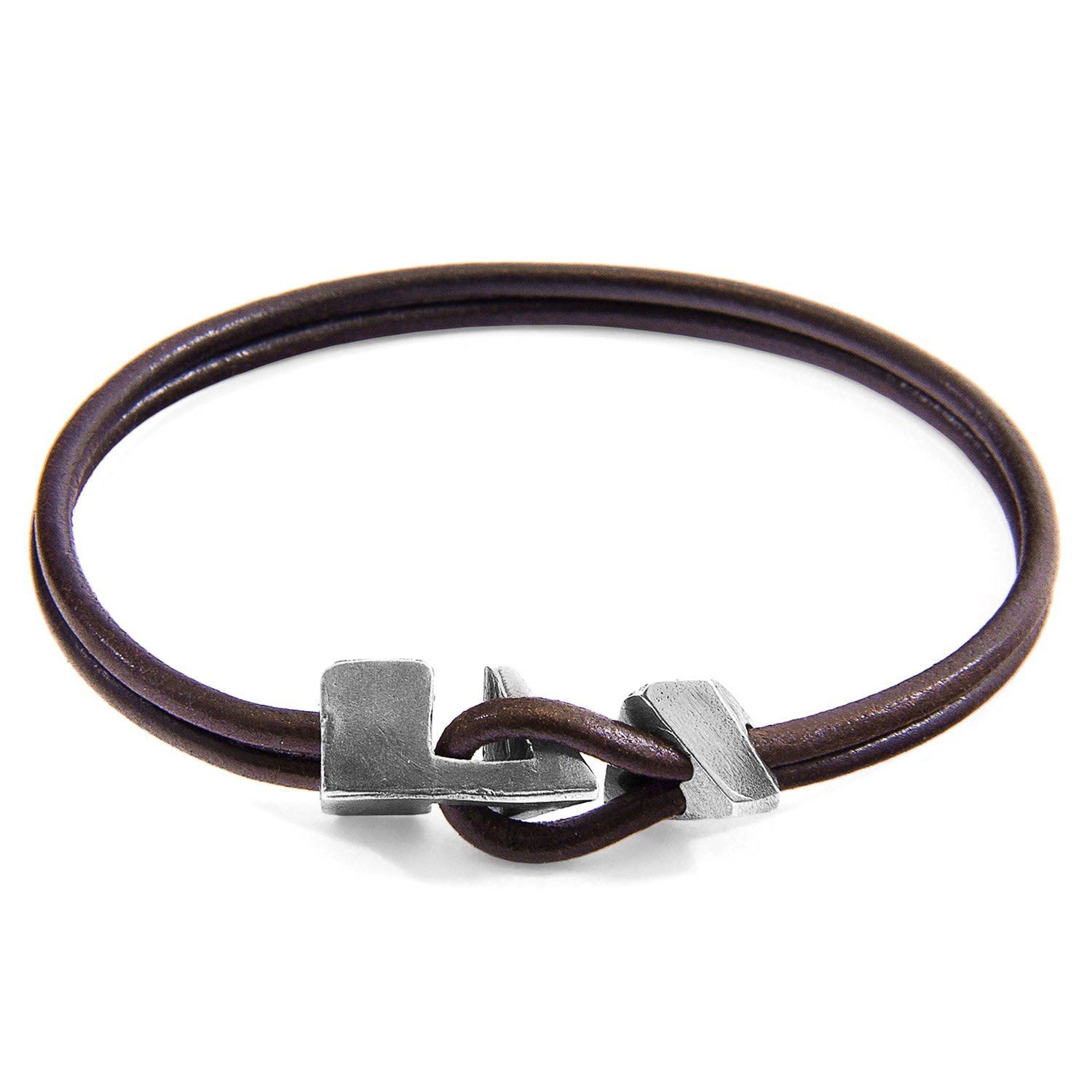 Men’s Silver / Brown Mocha Brown Brixham Silver & Round Leather Bracelet Anchor & Crew