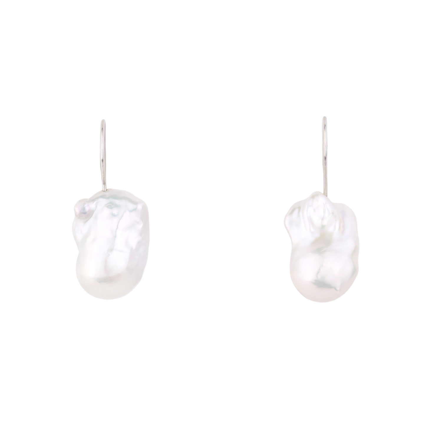 Oanasavu.creations Women's White / Silver Freshwater Pearls Dangle Earrings Silver Hook Ear Wear Baroque White Elegant 