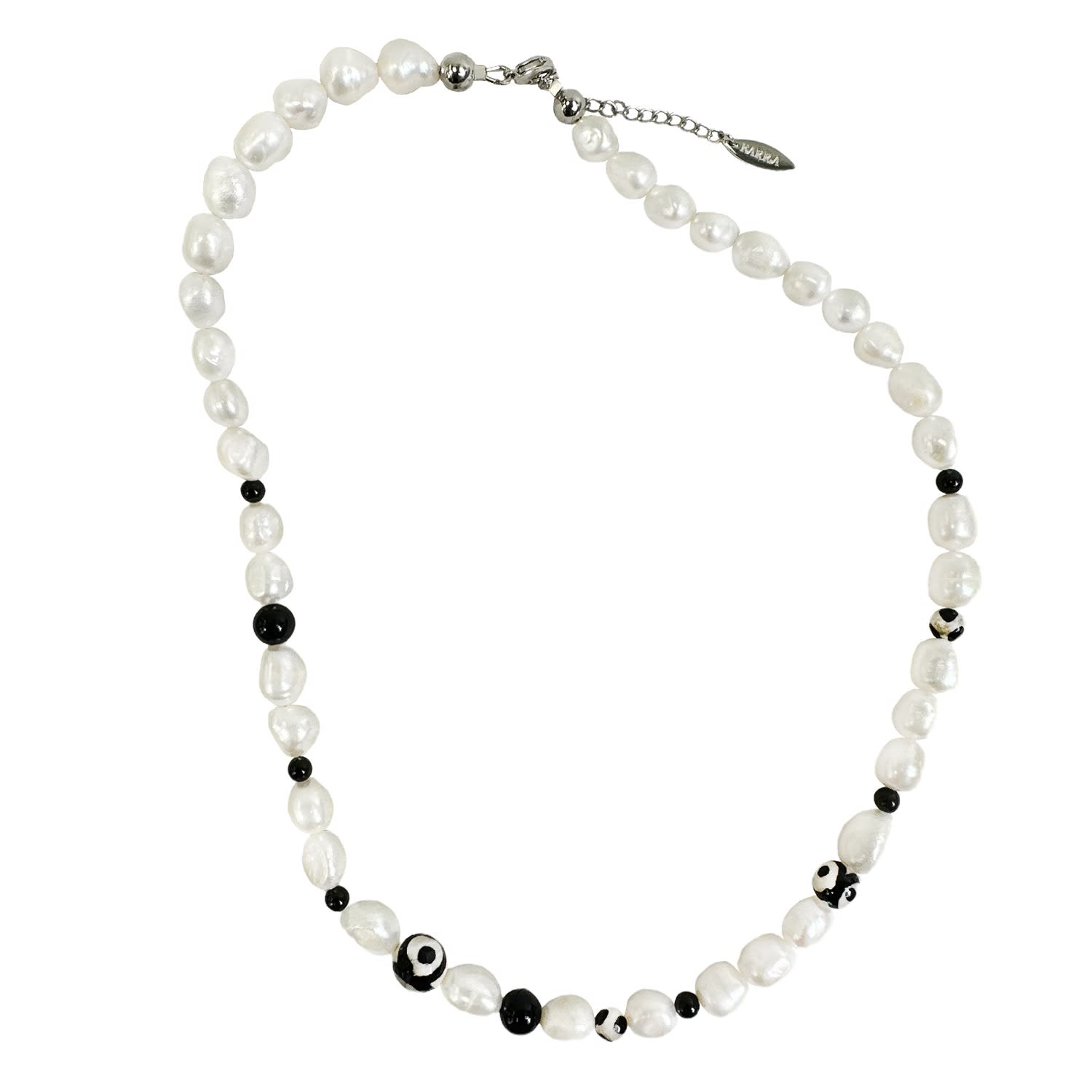 Farra White Freshwater Pearls With Black Dzi Agate Men's Necklace