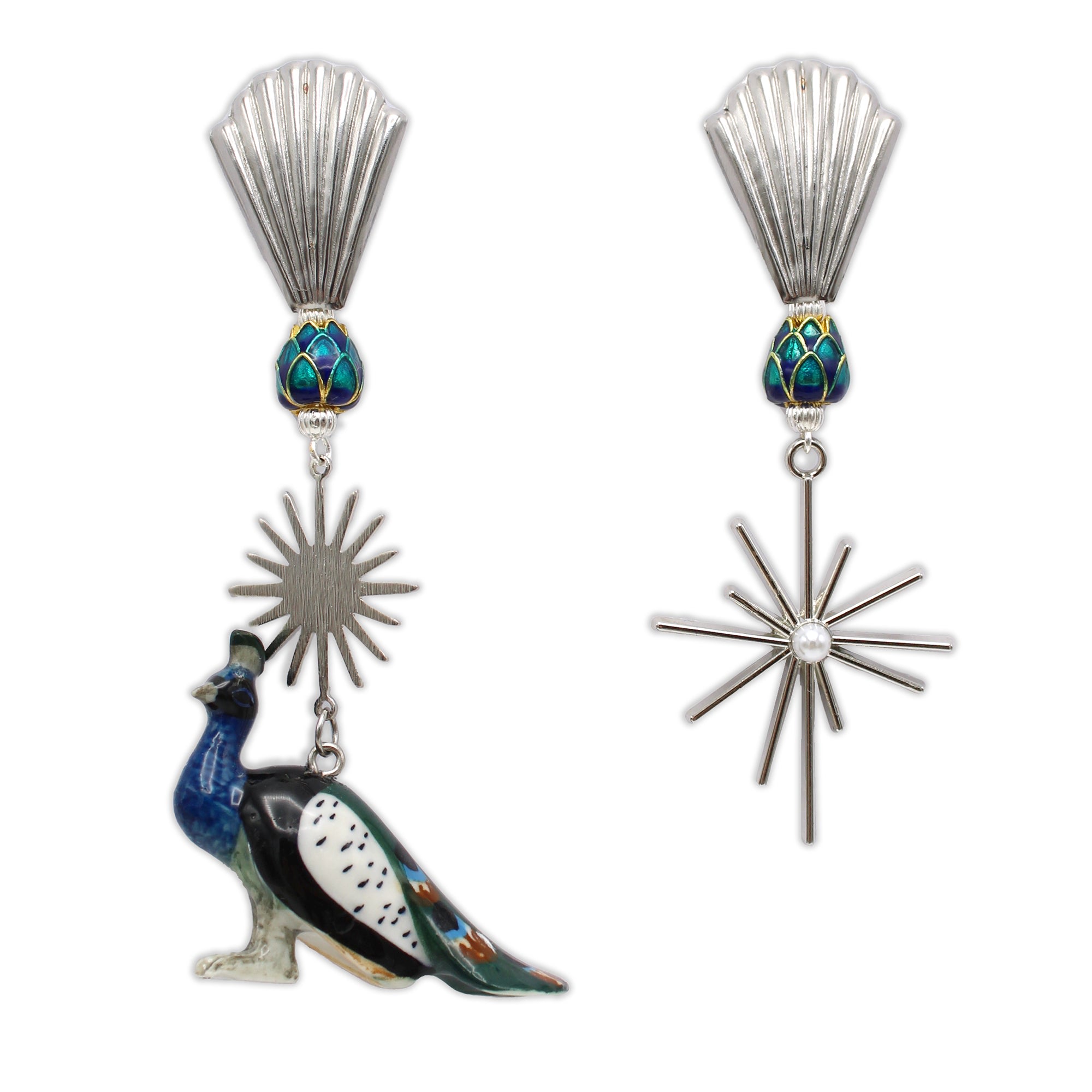 Midnight Foxes Studio Women's Peacock Statement Silver Earrings In Metallic