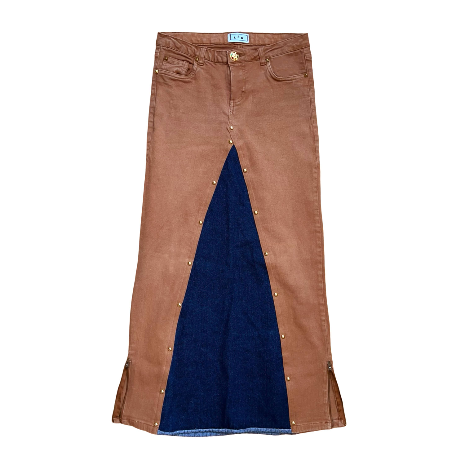 L2r The Label Women's Blue / Brown Maxi Denim Skirt In Brown And Blue In Blue/brown