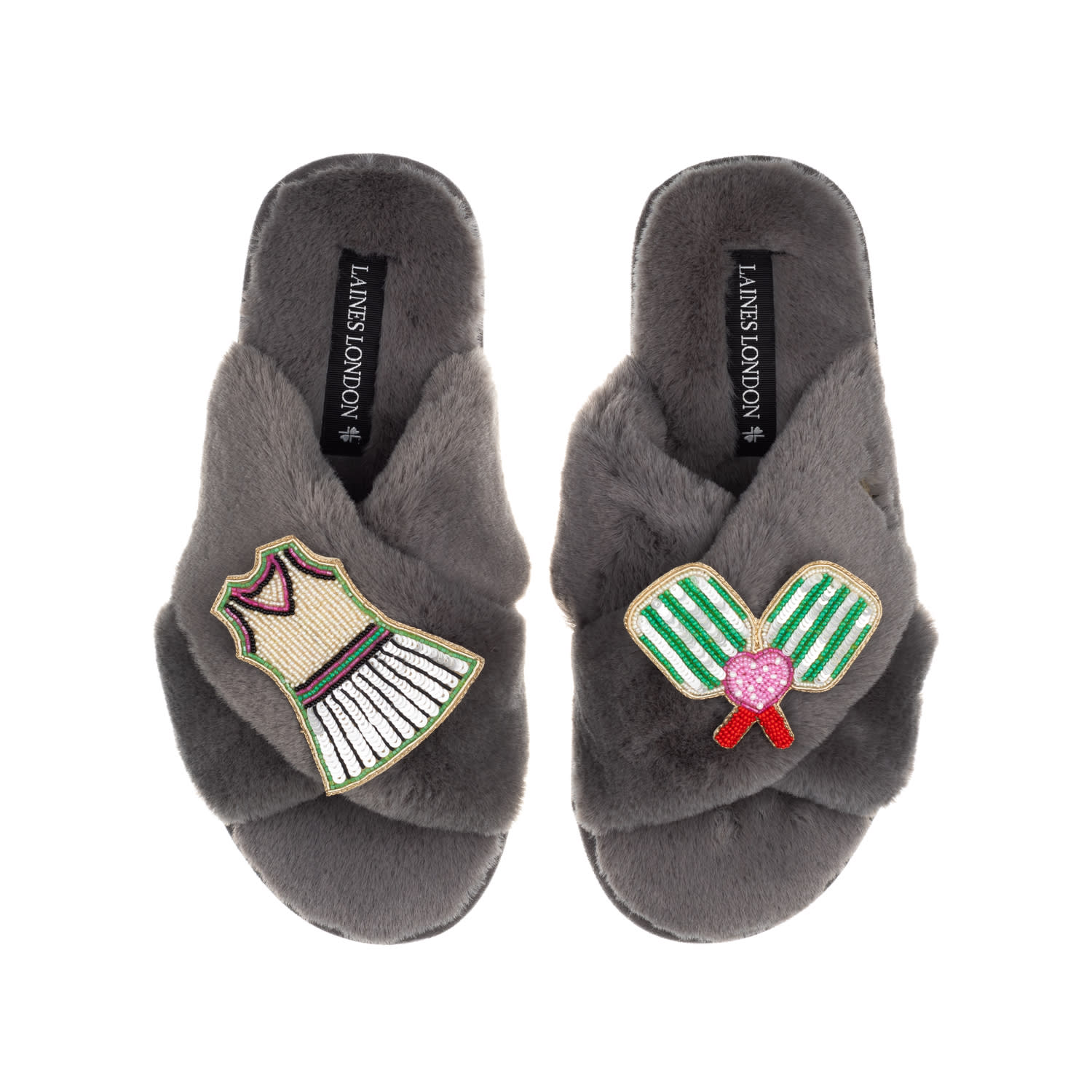 Laines London Women's Classic Laines Slippers With Pickle Ball Brooches - Grey In Grey