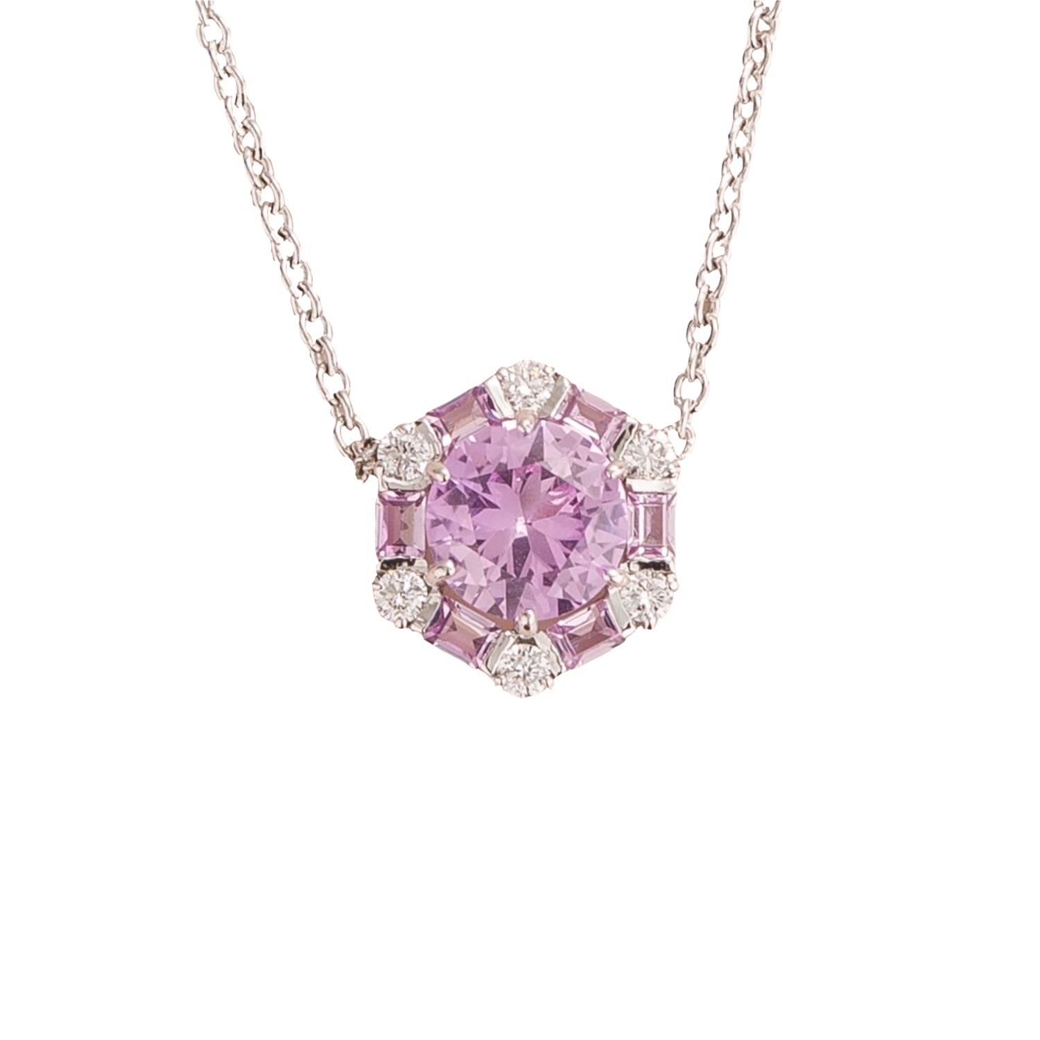 Juvetti Women's Silver / Pink / White Melba White Gold Necklace Pink Sapphire & Diamond In Multi