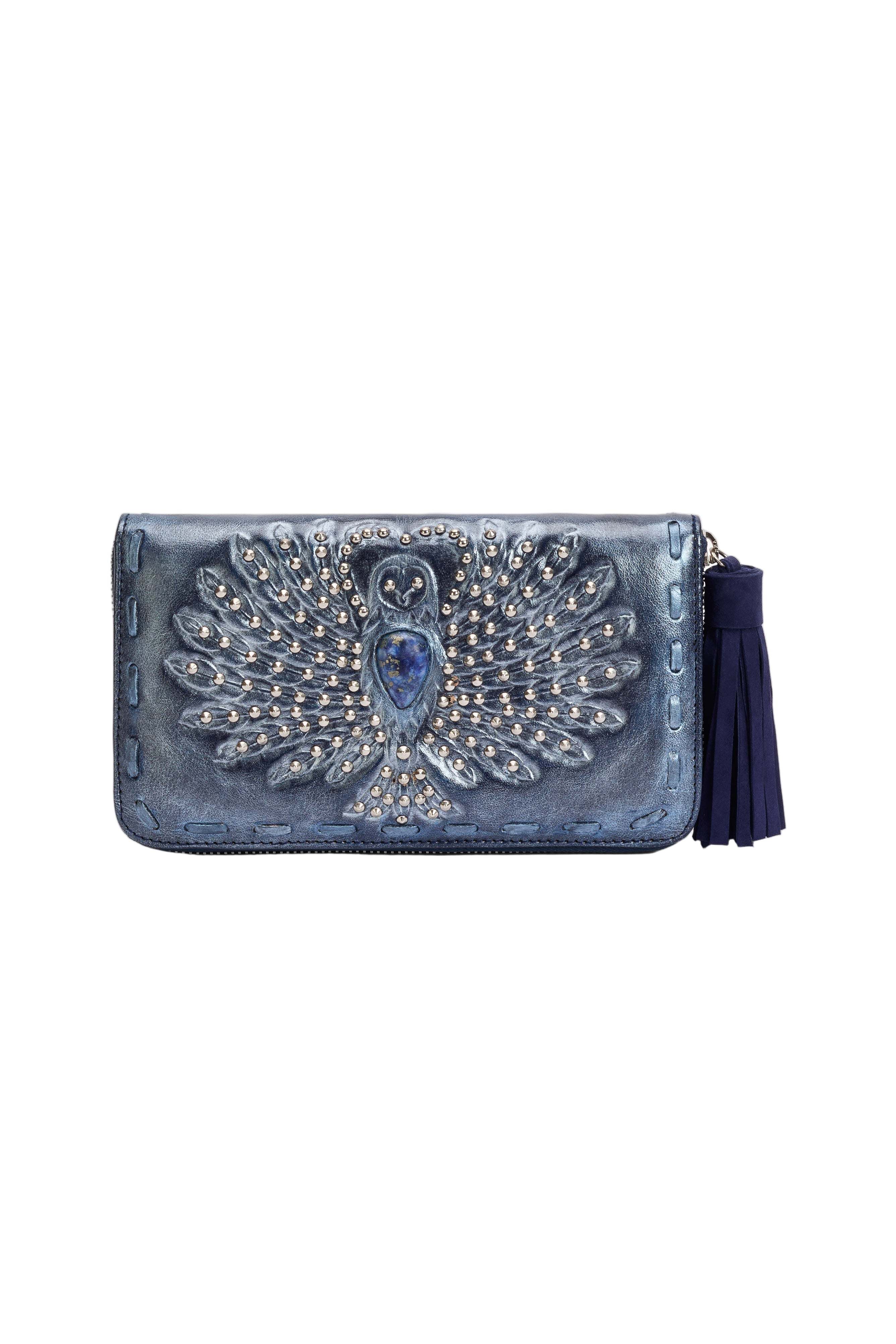 Women's Blue Love Story Owl Wallet Metallic Navy Silver | Large | Jodi Lee