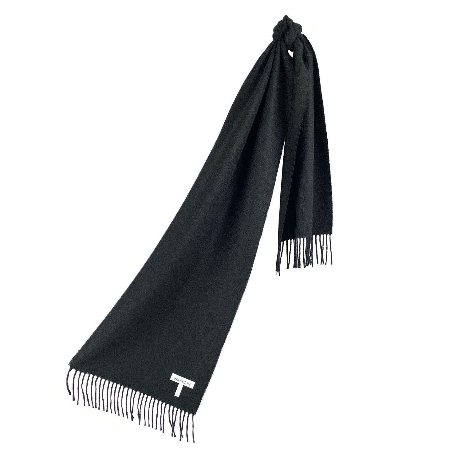 Women’s Black Baby Alpaca Fringed Scarf Washein