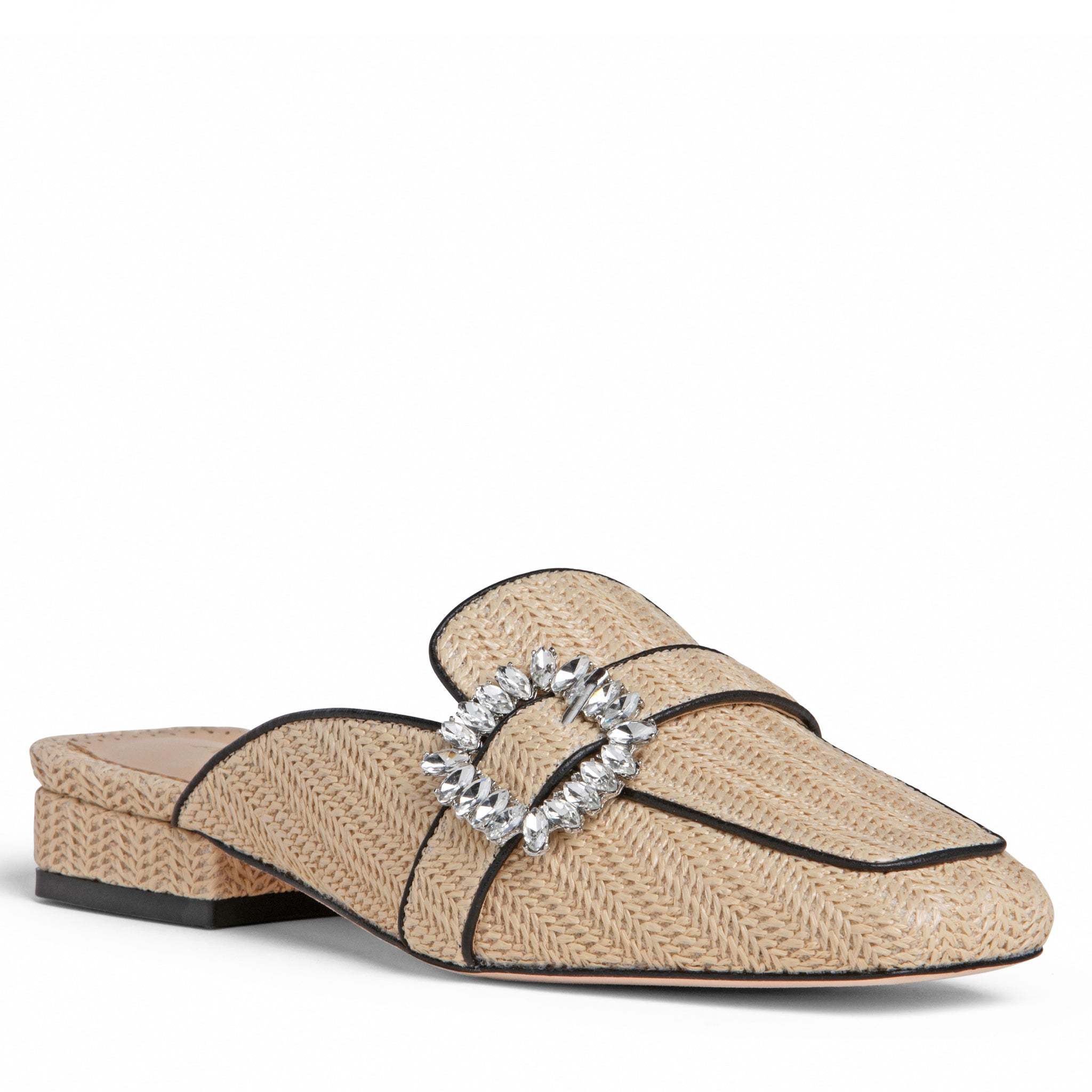 Allegra James Anais Raffia Slide In Beige/black