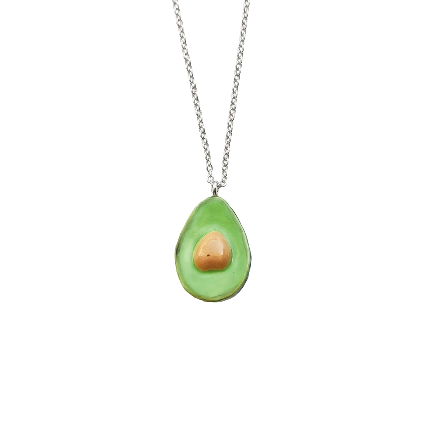 Poporcelain Women's Porcelain Avocado Pendant Necklace, Silver Tone In Multi