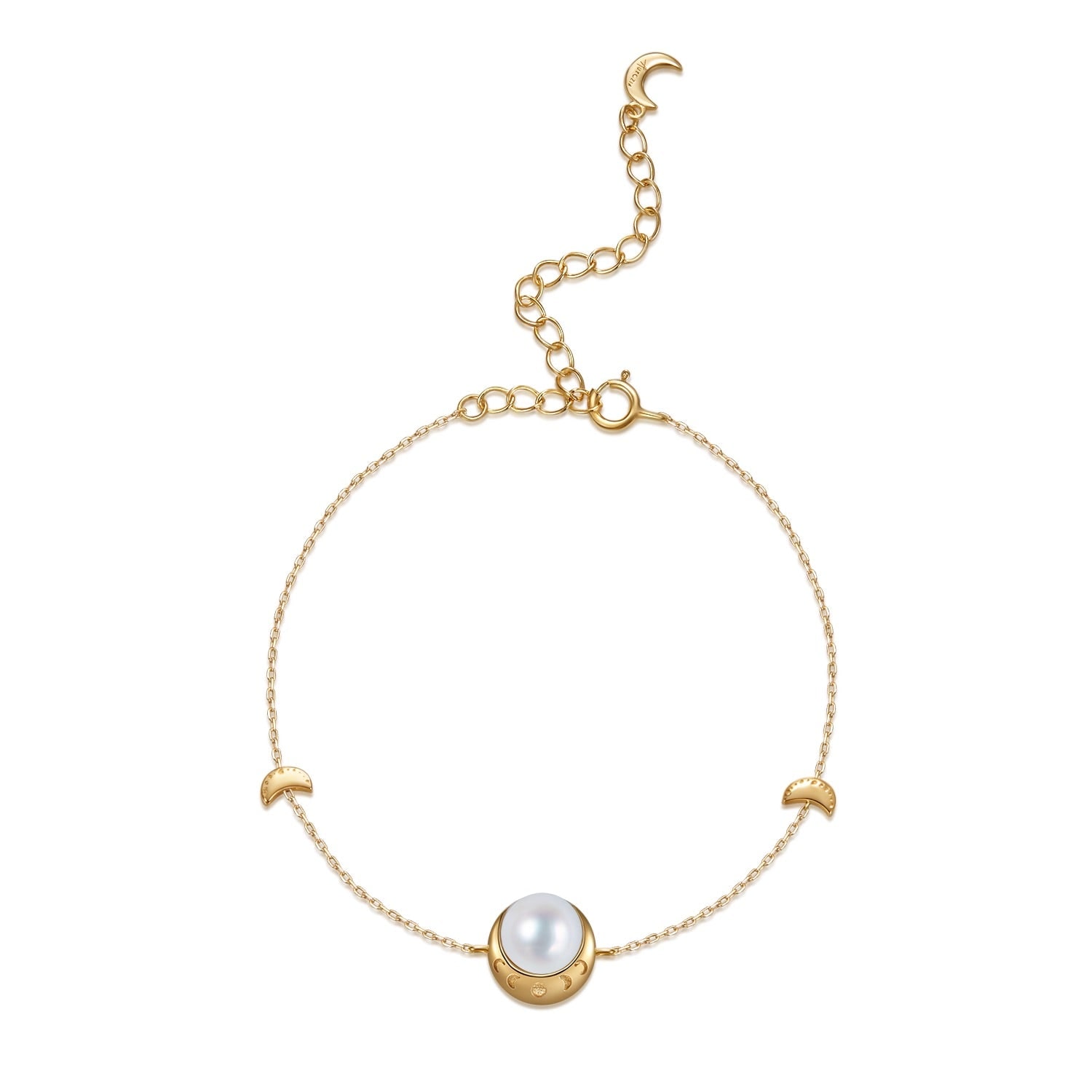 Aurozia Women's Gold Moonlit Grace Lunar Phase& Moon Minimalist Pearl Bracelet In Gold