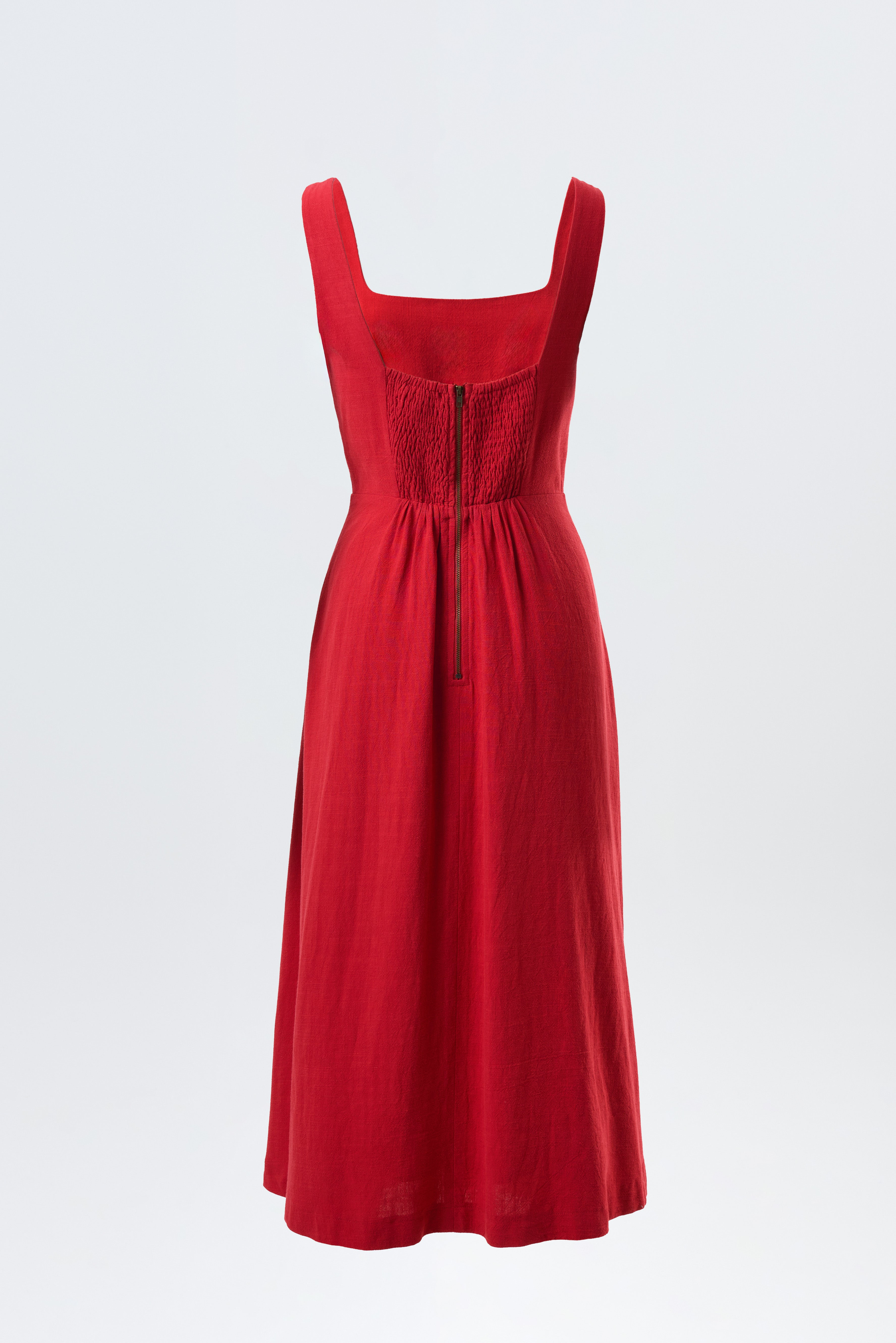 Louche Women's Baya Linen Mix Square Neck Midi Dress - Red