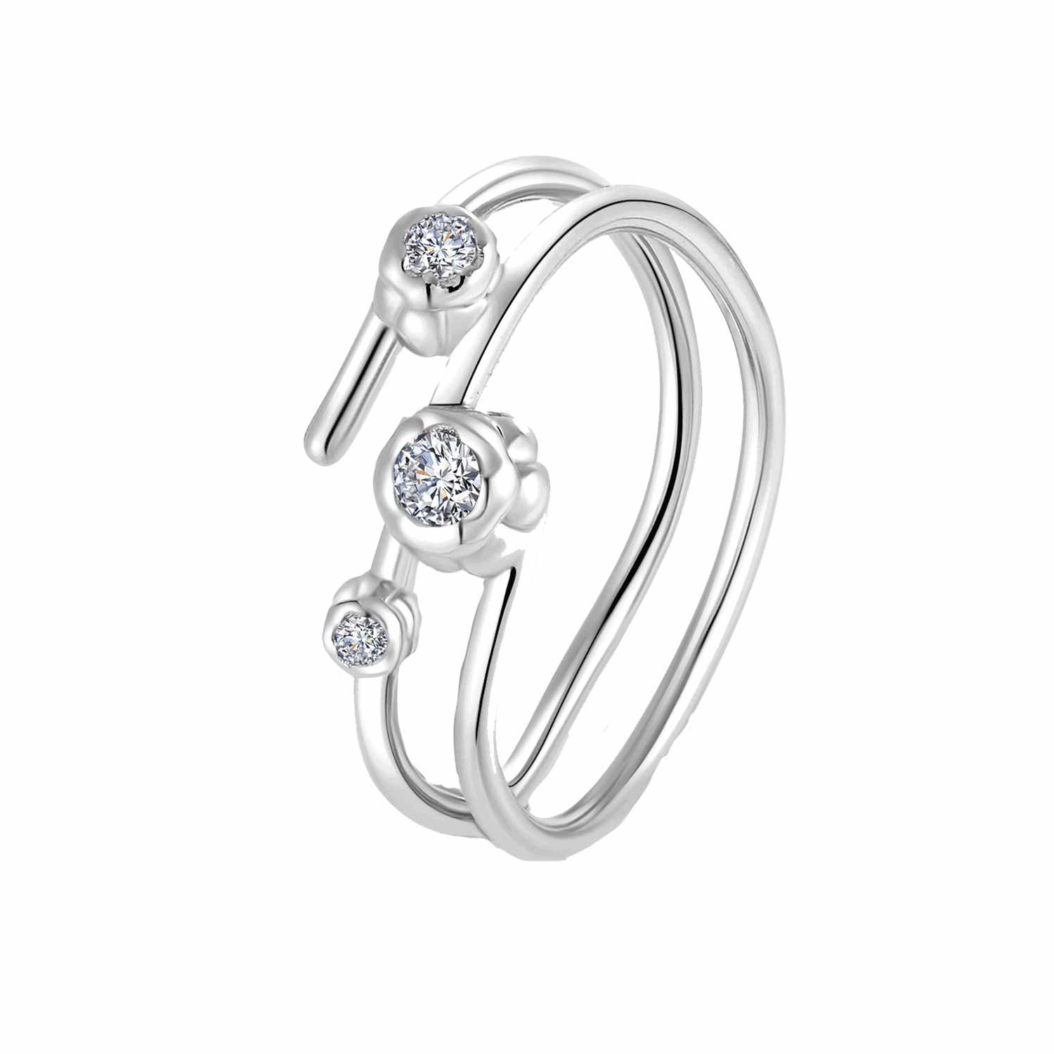 Retro Chic Women's Silver Lily Of The Valley Ring - White Gold Plated