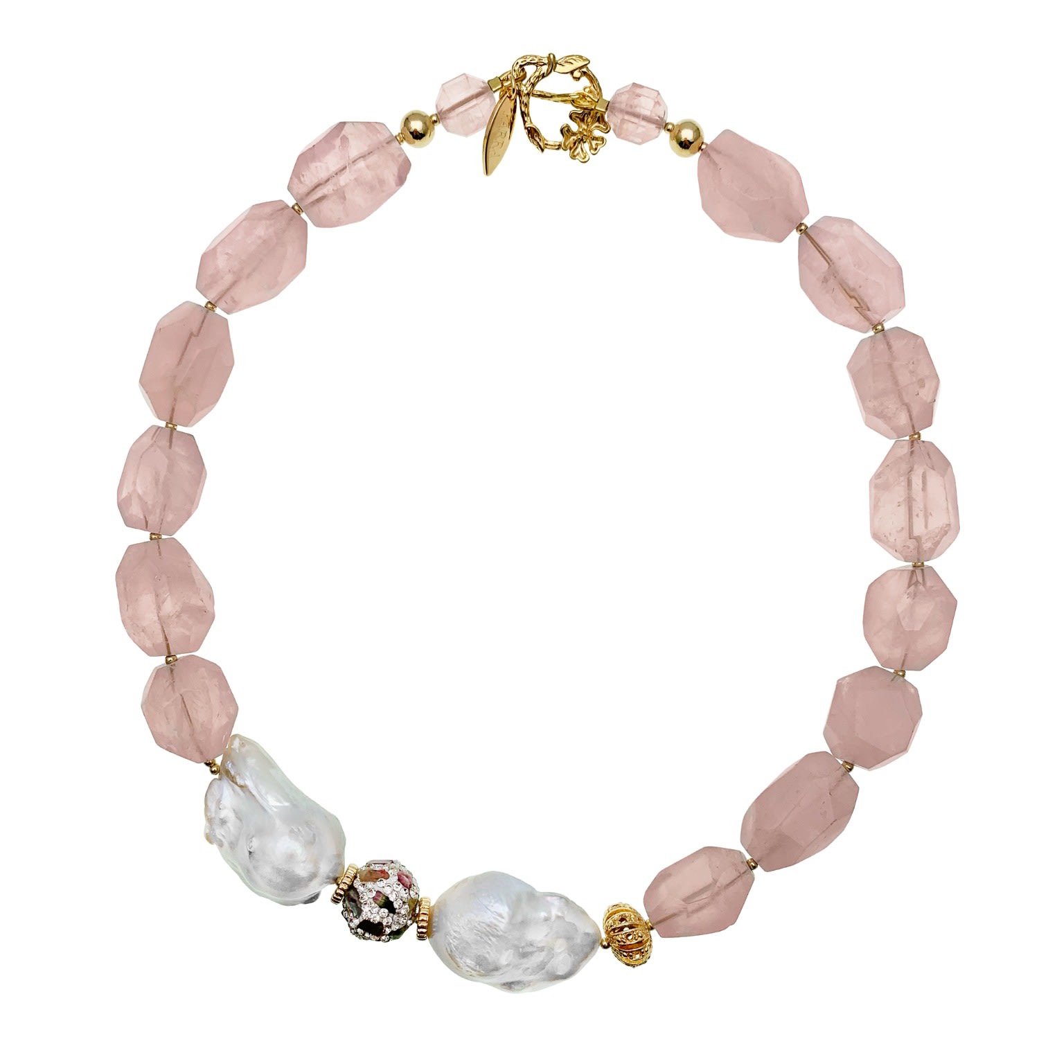 Farra Women's Rose Quartz With Baroque & Tourmaline Short Necklace In Yellow