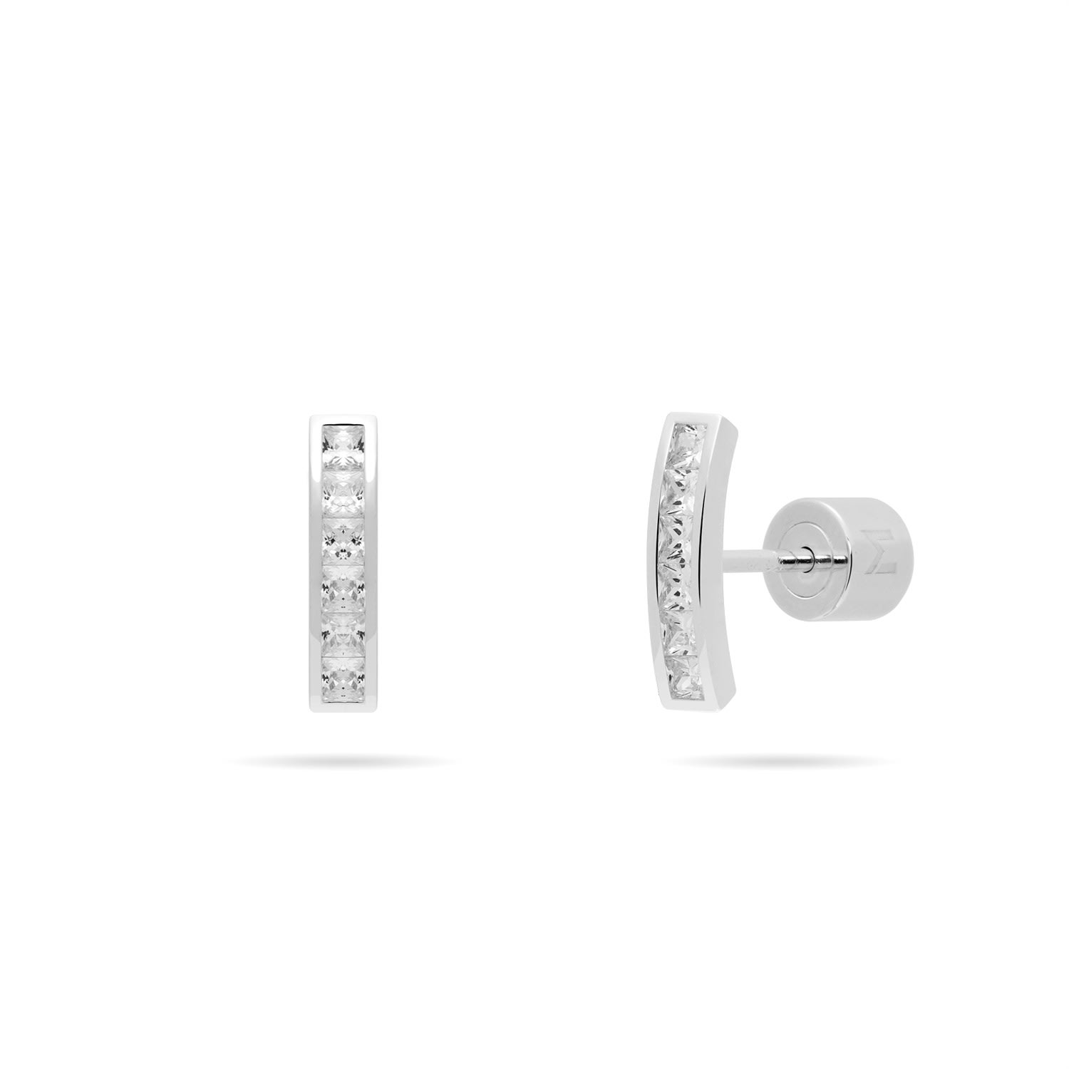 Women’s White / Silver Short Arc Bar Stud Earrings With Channel Set Cz - Silver & Clear Cz Meulien