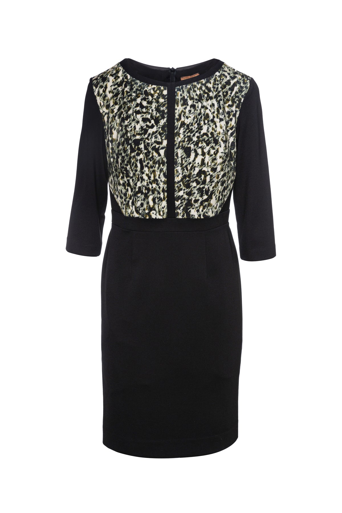 Conquista Women's Green Straight Dress With Animal Print Detail In Green