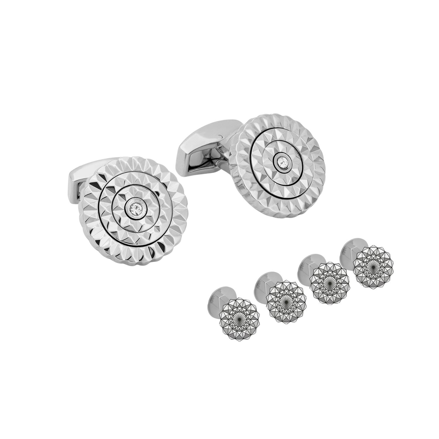 Men's Silver Palladium Plated Diamond Giza Round Stud Set | Tateossian London