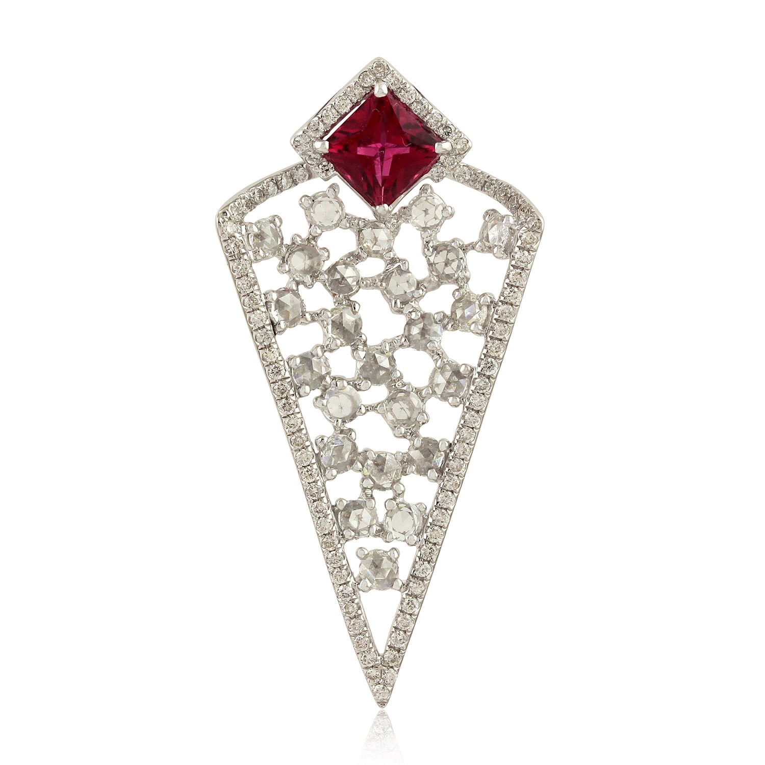 Women’s White / Red Natural Diamond Designer Pendant 18K White Gold Tourmaline Artisan