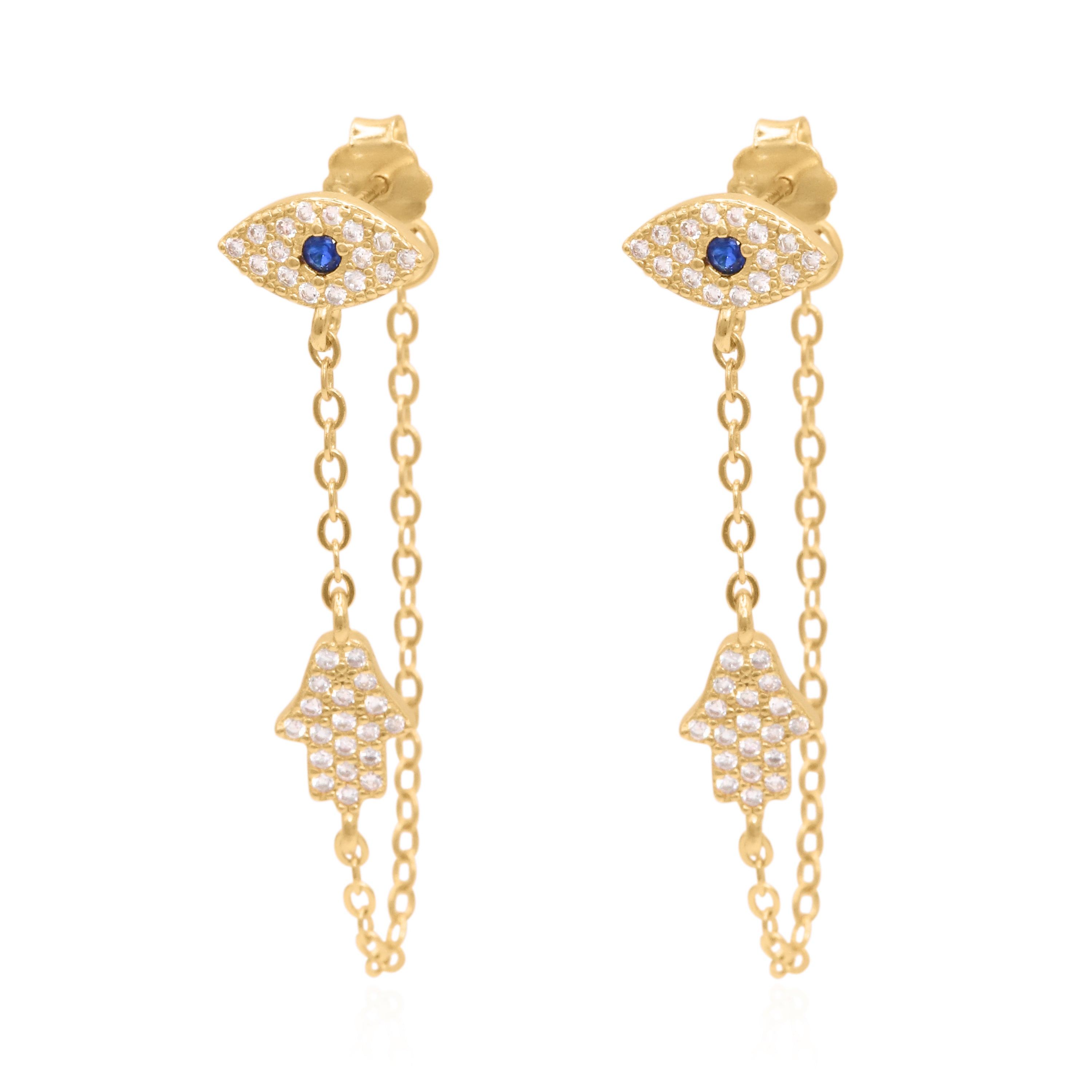 Luna Charles Women's Iris Evil Eye Chain Drop Earrings Gold Plated