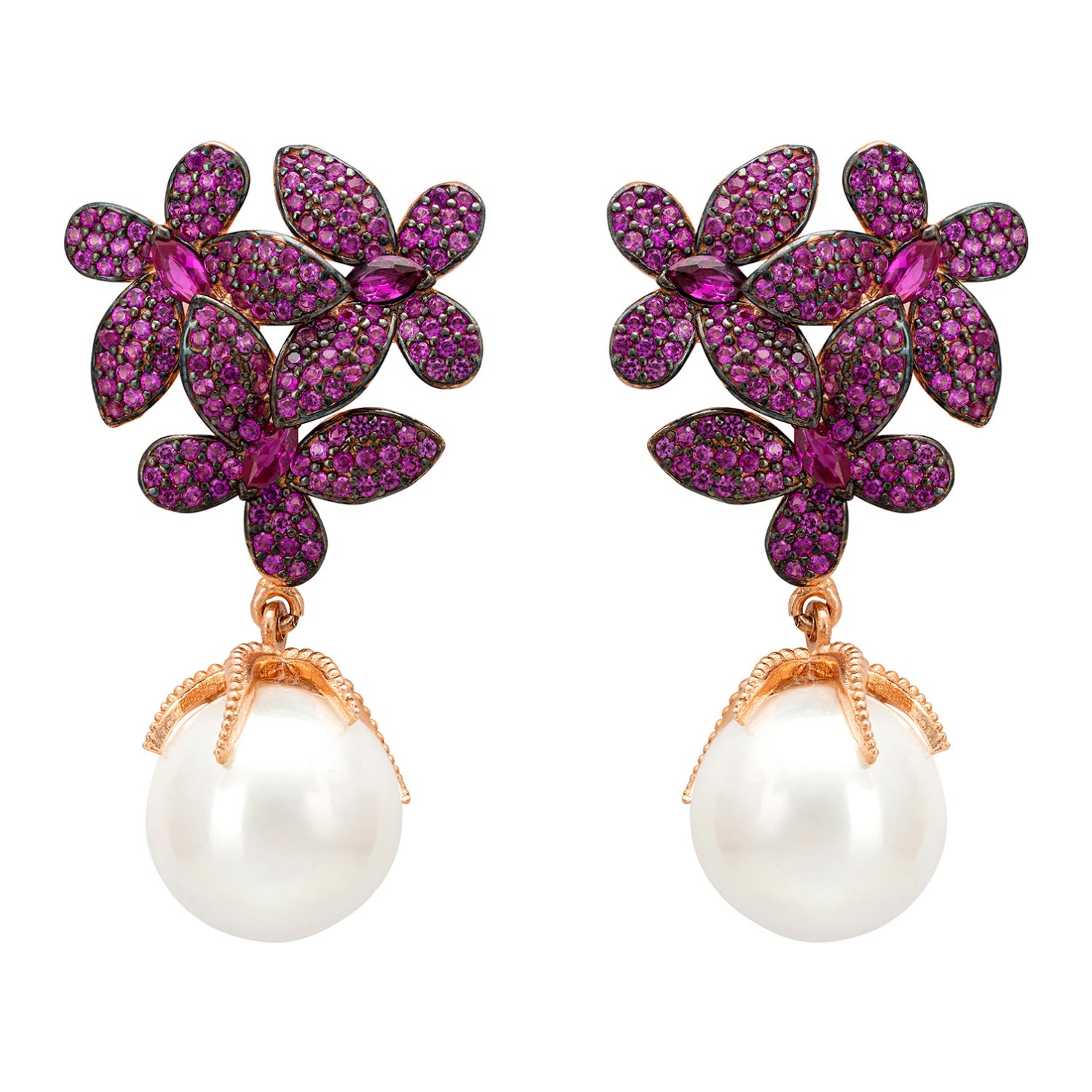 Women’s Pink / Purple / Rose Gold Flowers Baroque Pearl Earrings Ruby Pink Rosegold Latelita