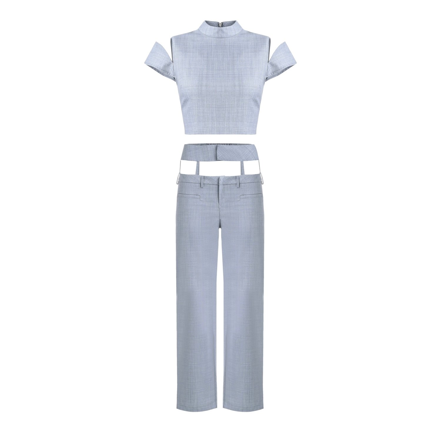 Iellele Grey Structured Suit With Pants - Limited Capsule In Blue