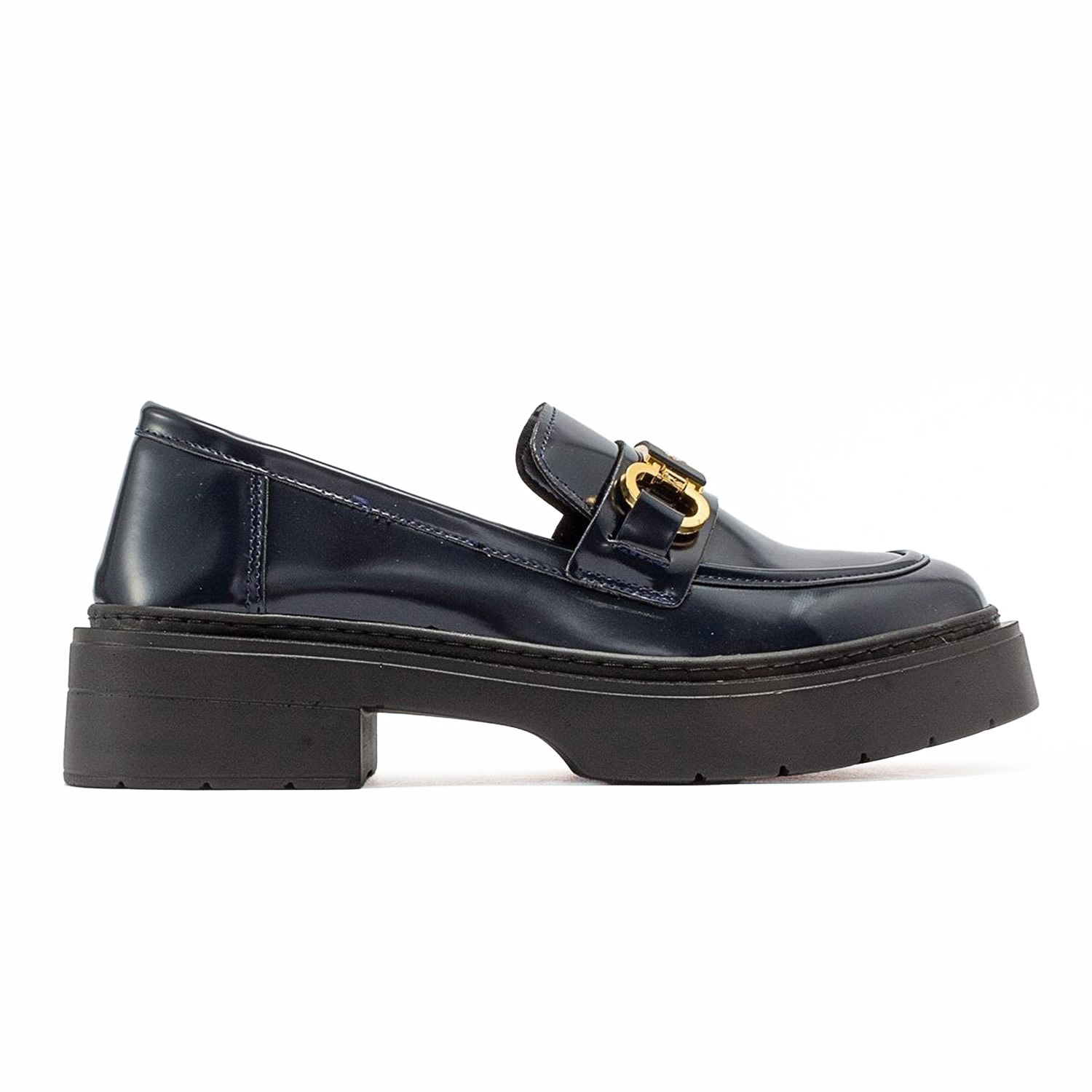 Prologue Shoes Women's Blue Simone - Navy Patent Bit Platform Loafers In Blue