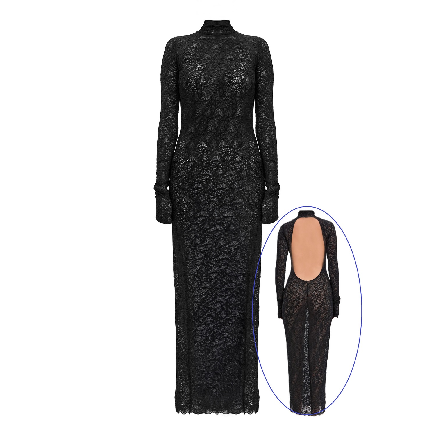 blue dress for baby girl Backless Black Lace Long Sleeve Turtleneck Dress Seduction S / Black main image 0