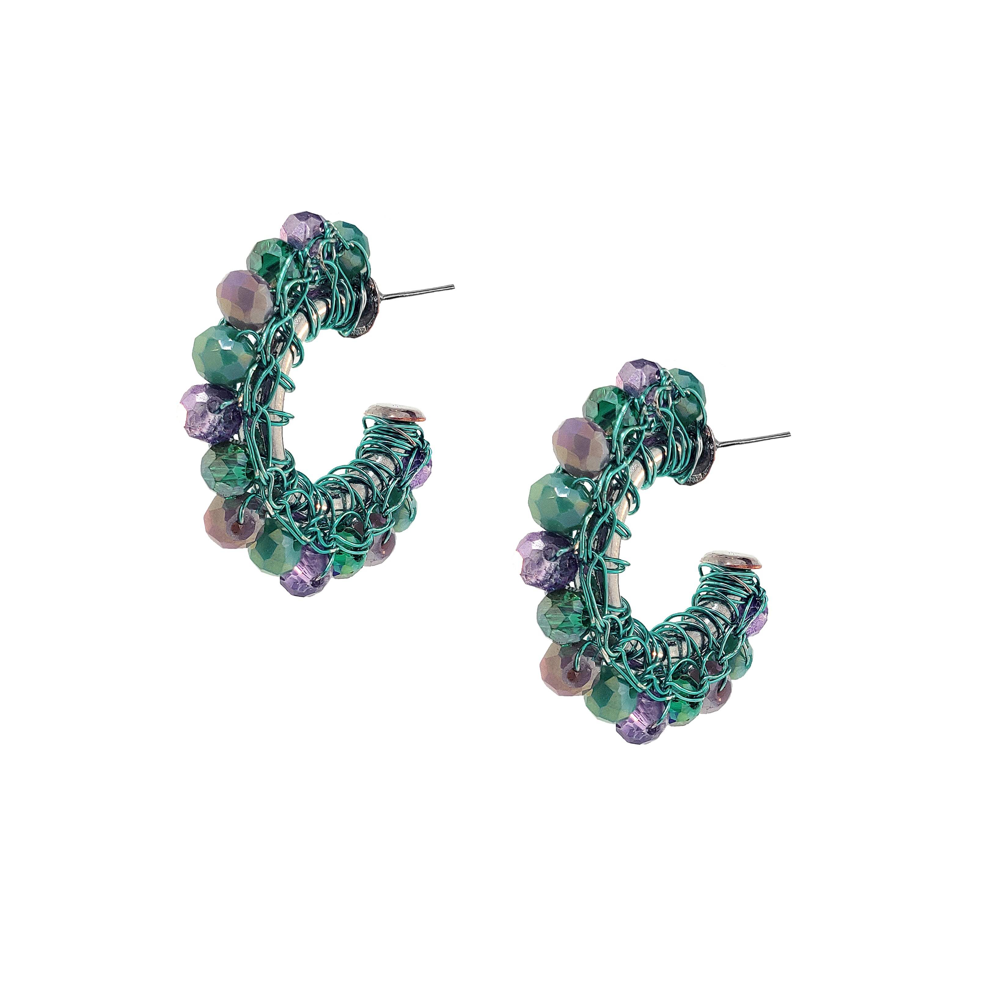 Lavish By Tricia Milaneze Women's Green / Pink / Purple Neon Turquoise Mix Molly Hoops Handmade Crochet Earrings