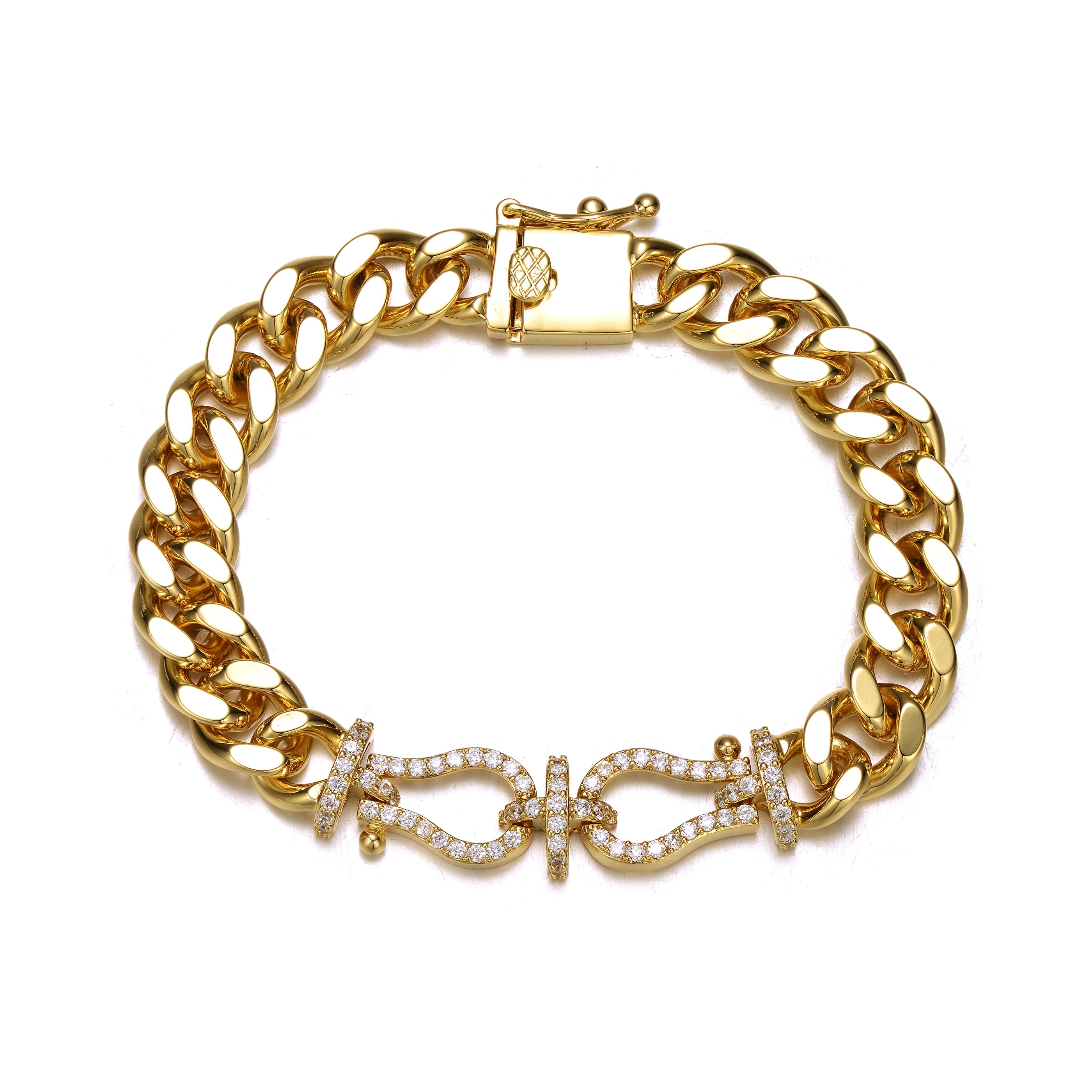 Women’s Gold / White Rachel Glauber Yellow Gold Plated With Cubic Zirconia Love Knot Miami Cuban-Curb Chain Bracelet Genevive Jewelry