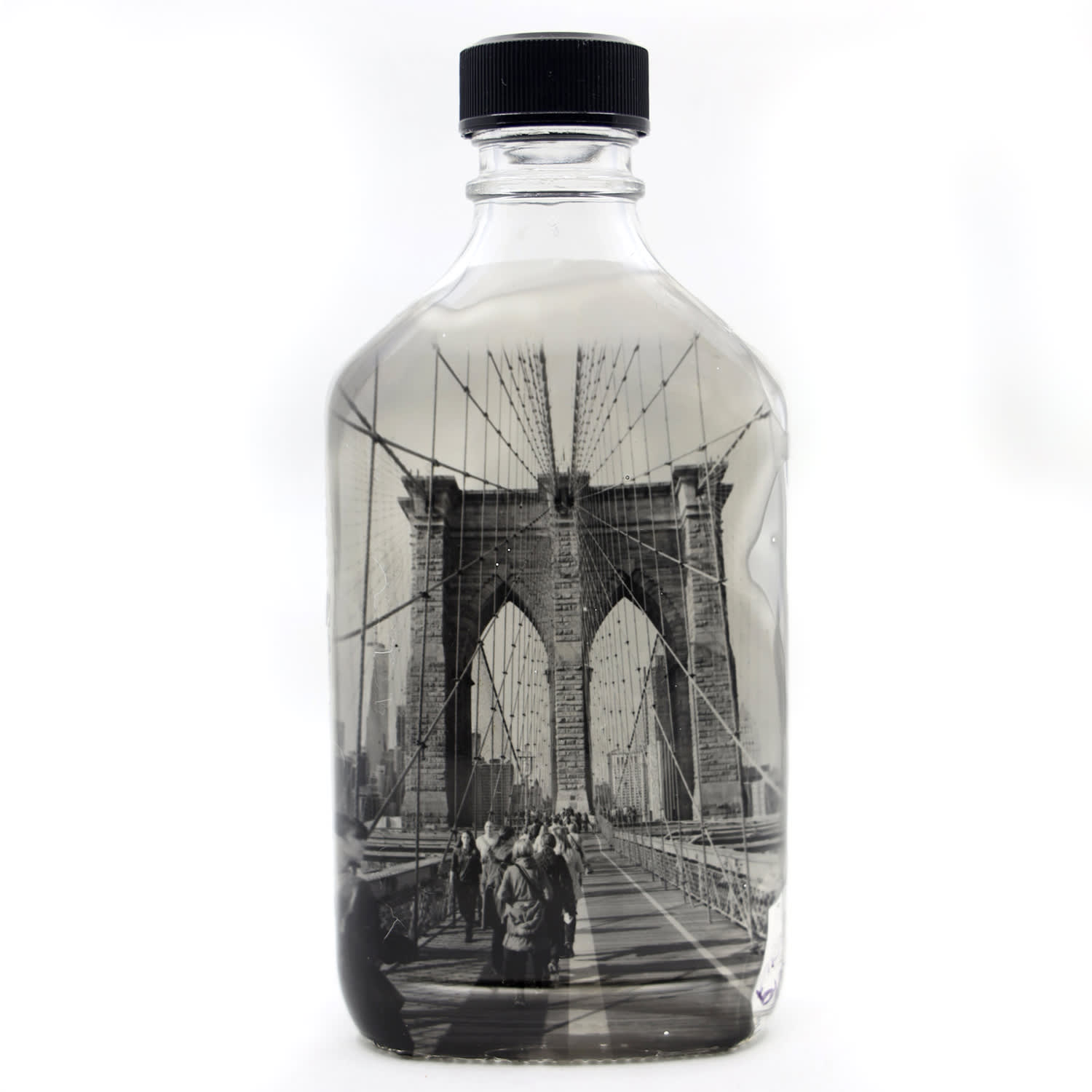Babs Boutique Nyc Black Babs Hand-printed Brooklyn Bridge Vintage Bottle Art In Gray
