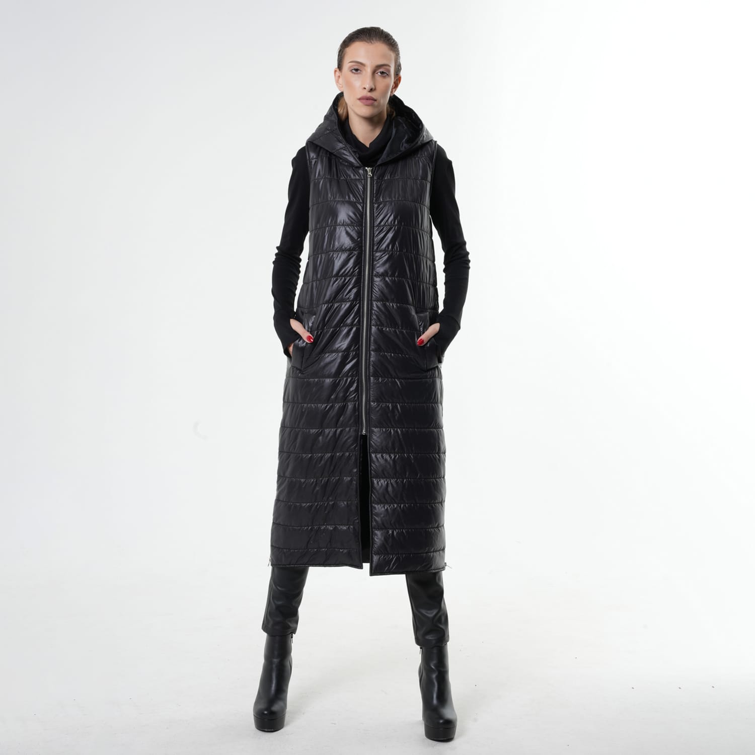 Long Hooded Puffer Vest