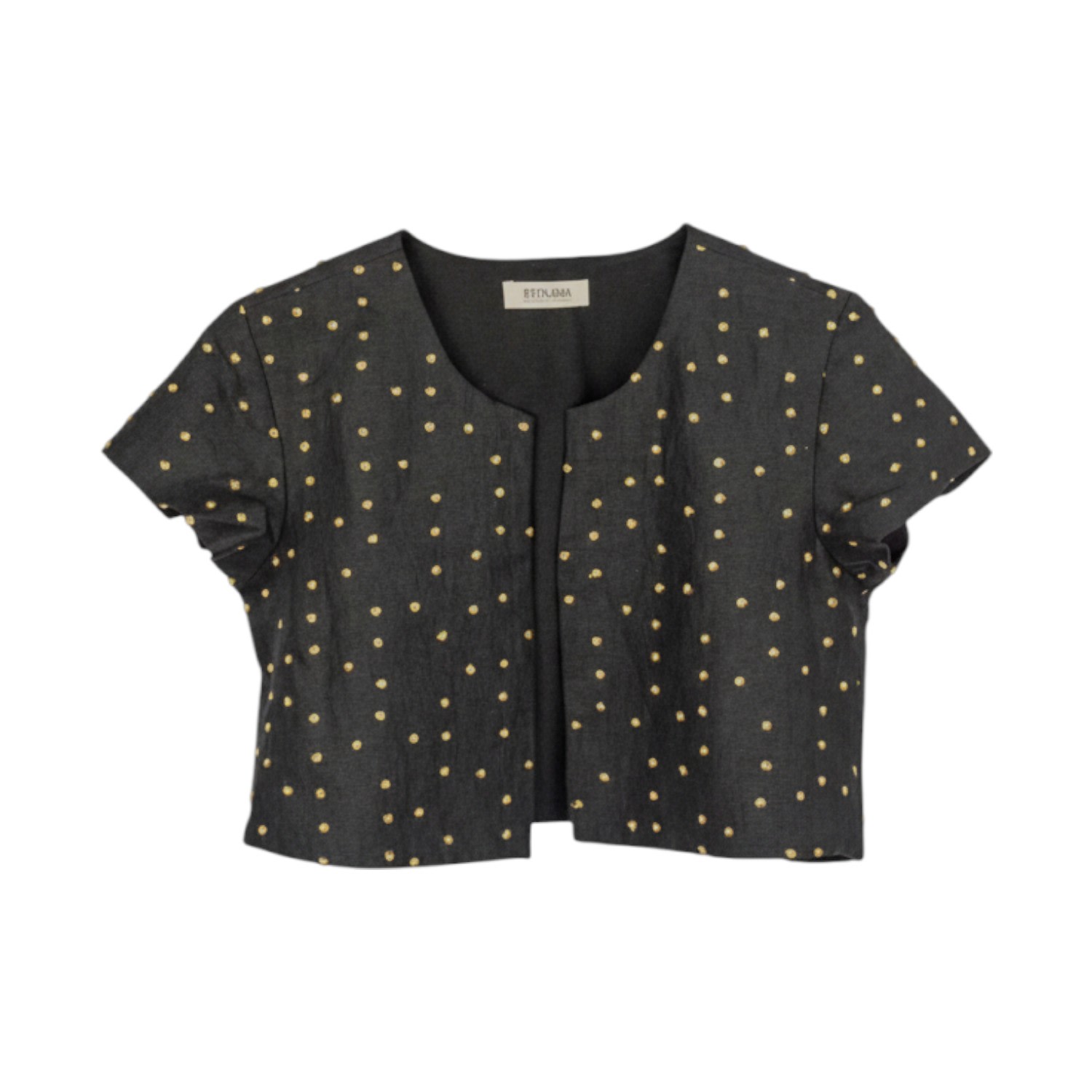 Stovaria Women's Gold / Black Linen Cropped Coat With Pearl Hand Embroidery - Bolero Statement Jacket In Multi