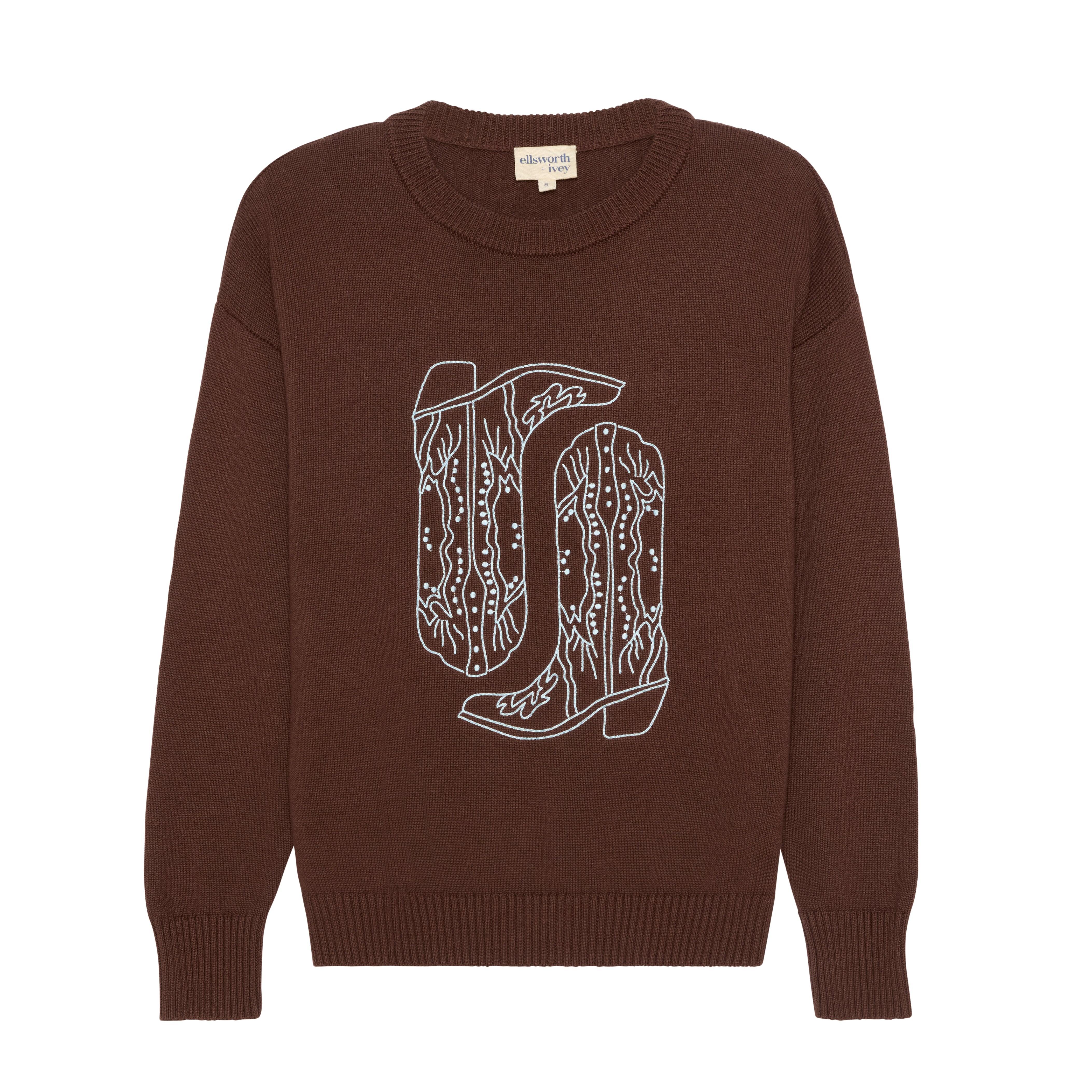 Ellsworth + Ivey Women's Brown Riley Crewneck Sweater - Cowgirl Boots In Brown