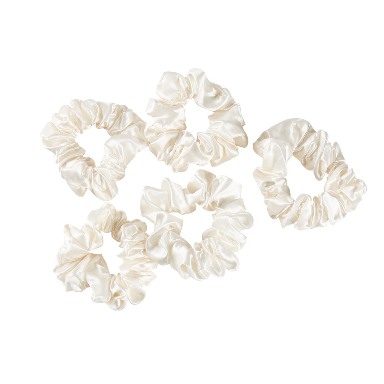 Women's Pure Mulberry Silk Regular Scrunchie Set Of Five In White | One Size | Soft Strokes Silk