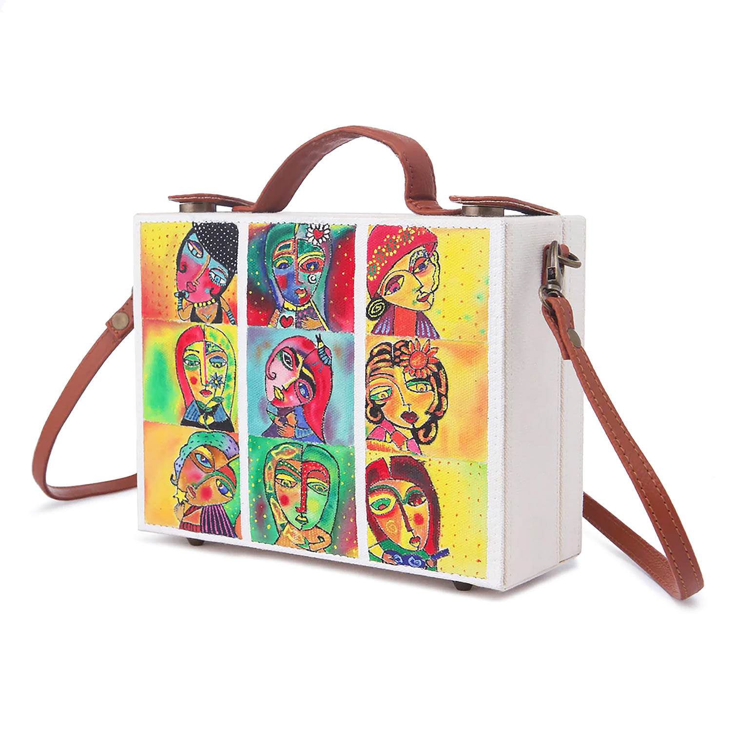 Richa Sharma Women's White Handpainted Mini Briefcase Bag With Vegan Leather In White