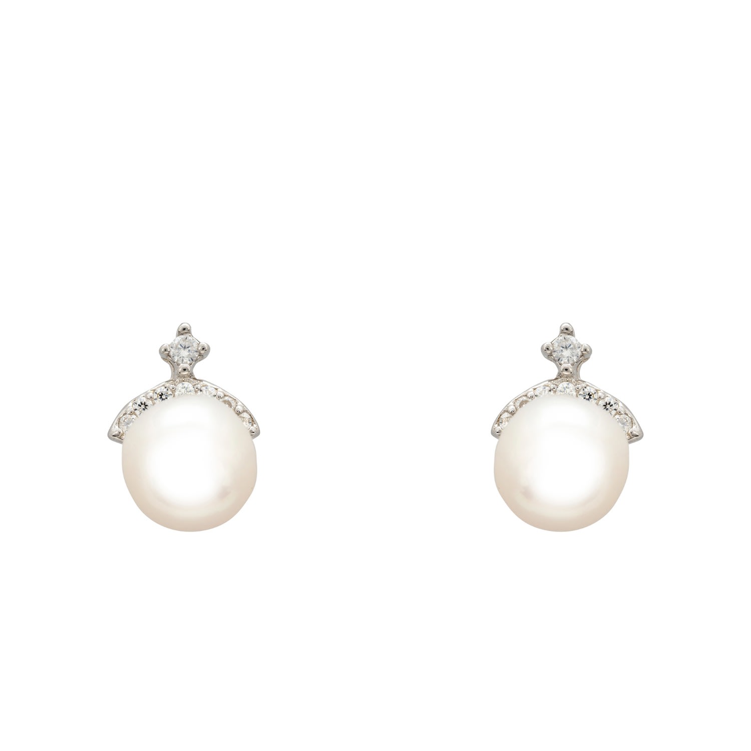 Women’s Silver / White Pearl Tiara Stud Earrings Silver Latelita