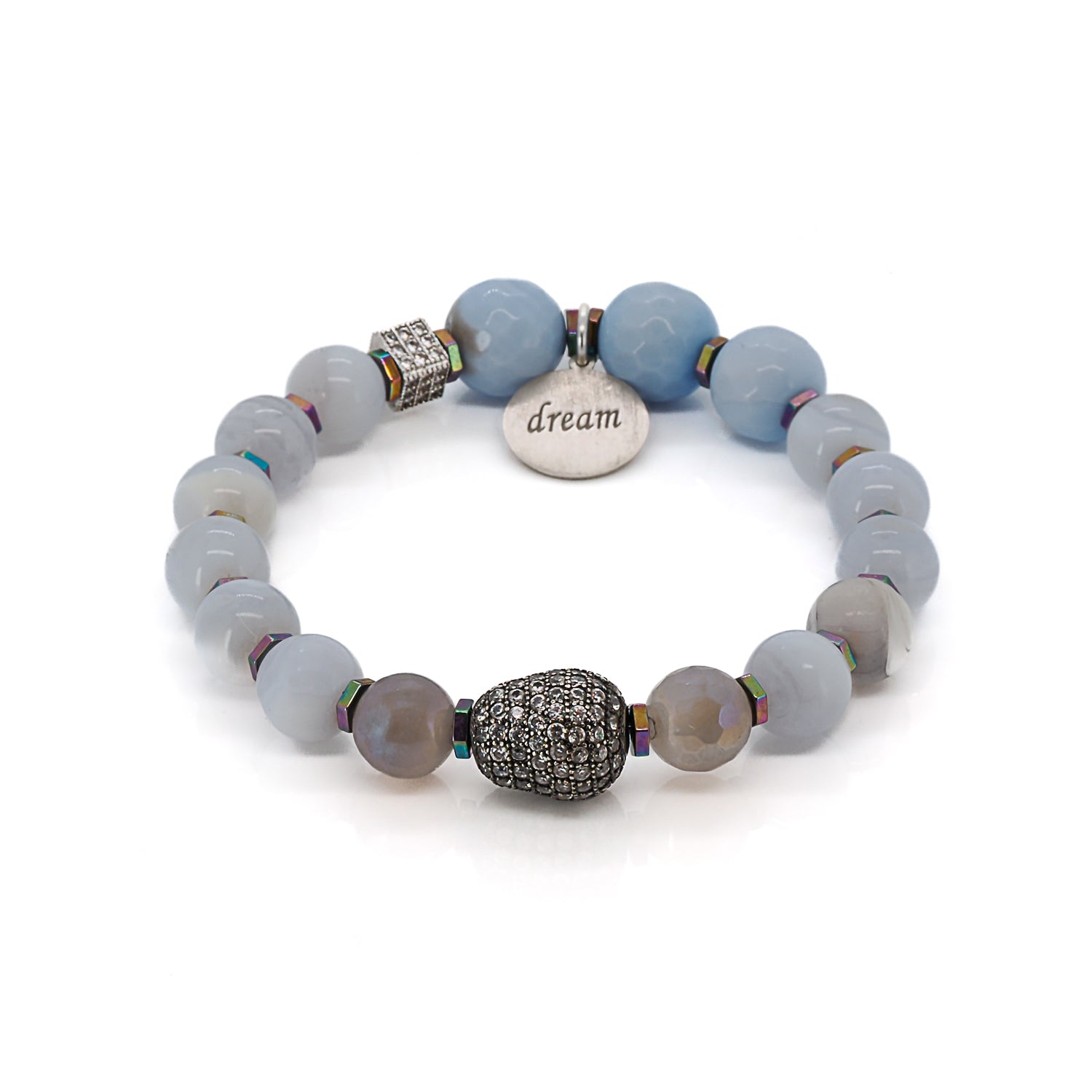 Women’s Blue / White / Silver Dream Blue Agate Diamond Beaded Bracelet - Blue Ebru Jewelry