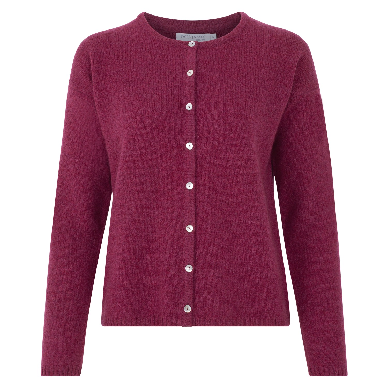 Womens Lambswool Leona Crew Neck Cardigan - Rosehip | Paul James