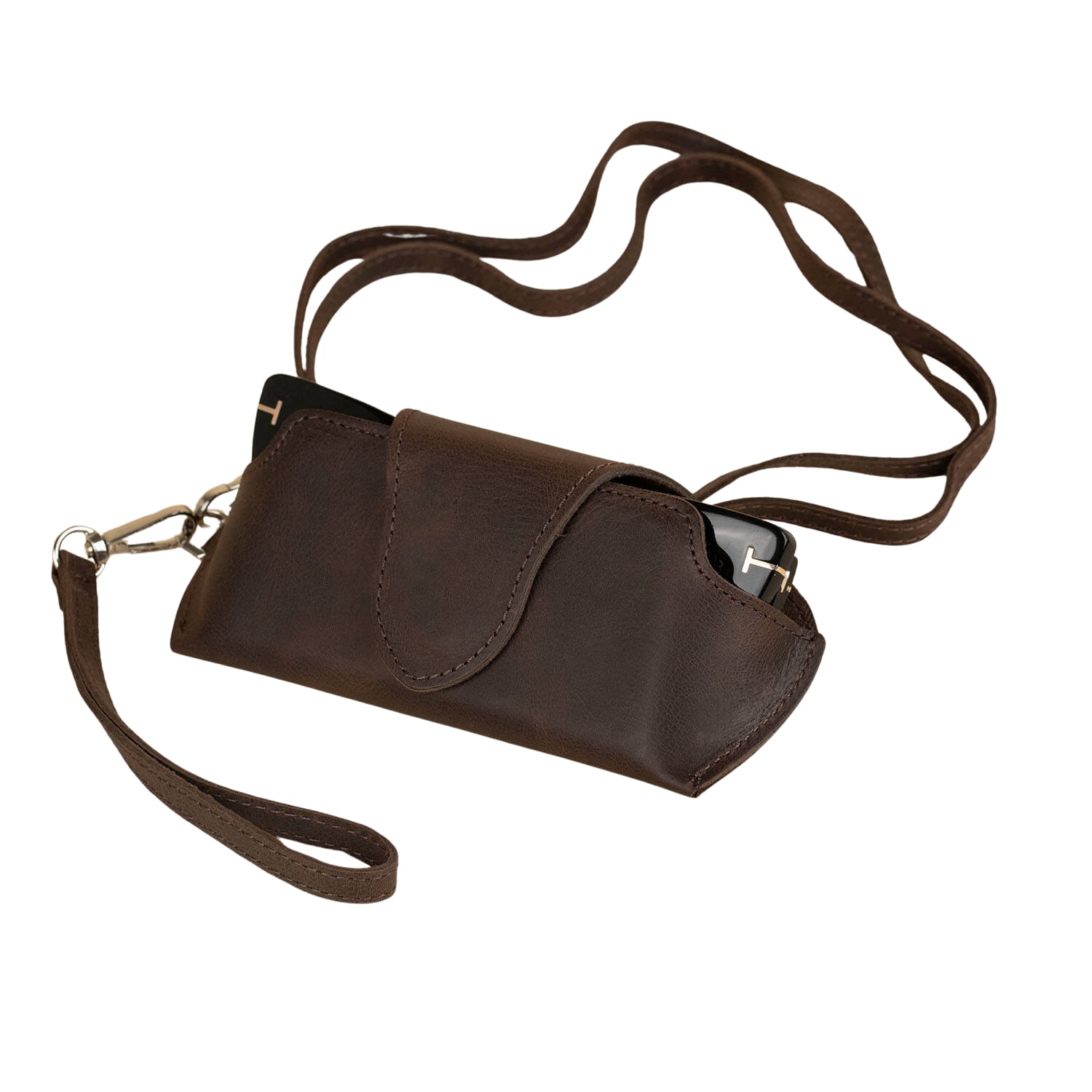 Women's Leather Sunglass Case With Wrist Strap - Dark Brown - Denver | Leathere