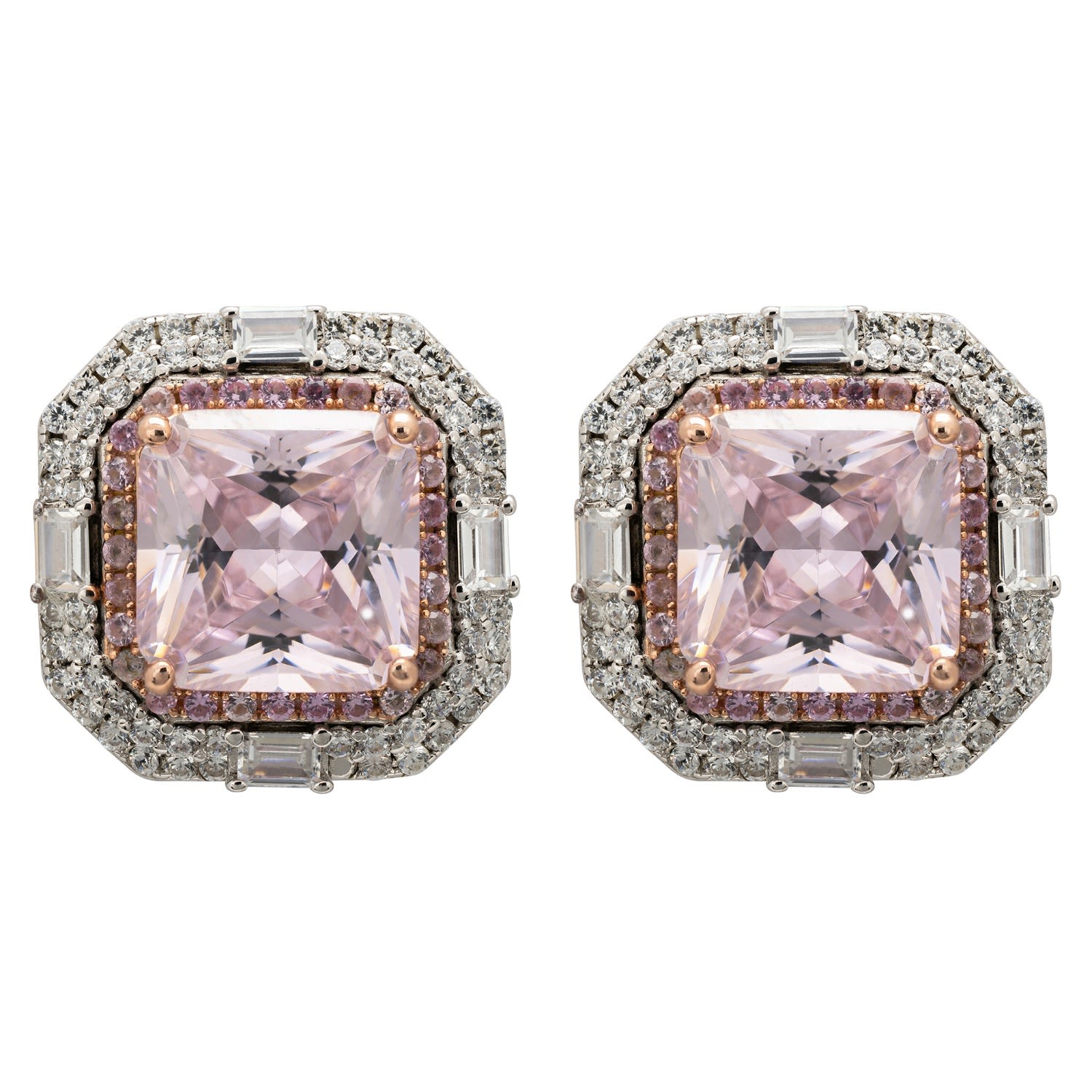 Women’s Silver / Pink / Purple Madeleine Large Stud Earrings Silver Pink Morganite Latelita