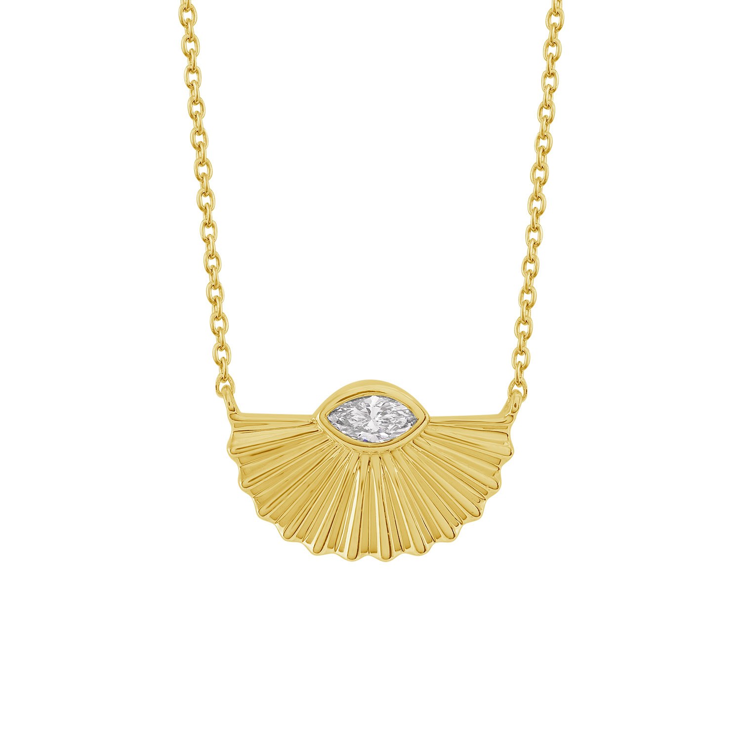 Artisan Women's Gold / White Marquise Cut Diamond Fan Pendant Necklace In 14k Yellow Gold – Fine Chain Jewel In Multi