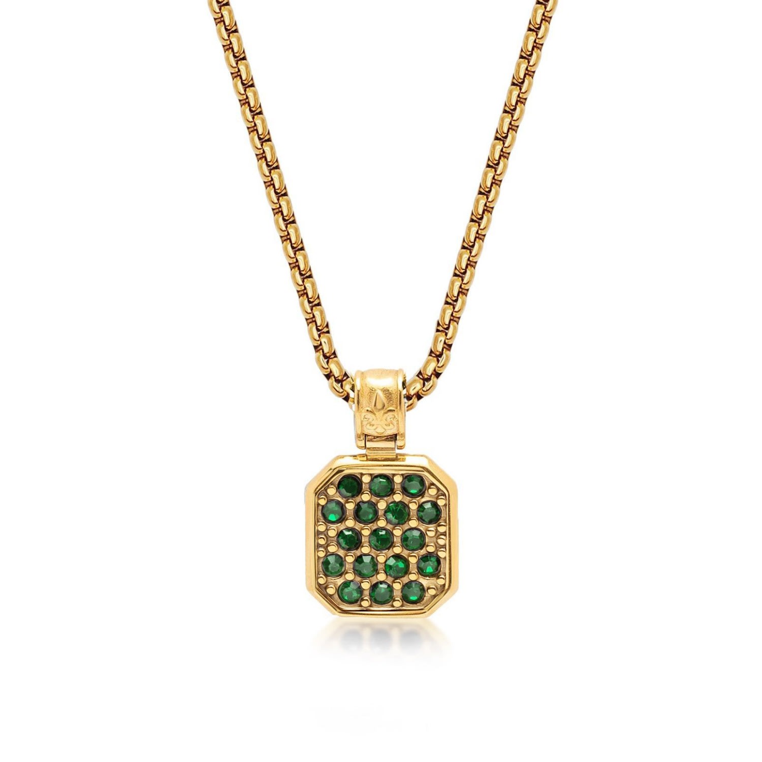 Nialaya Men's Gold / Green Gold Necklace With Green Cz Square Pendant In Gold/green