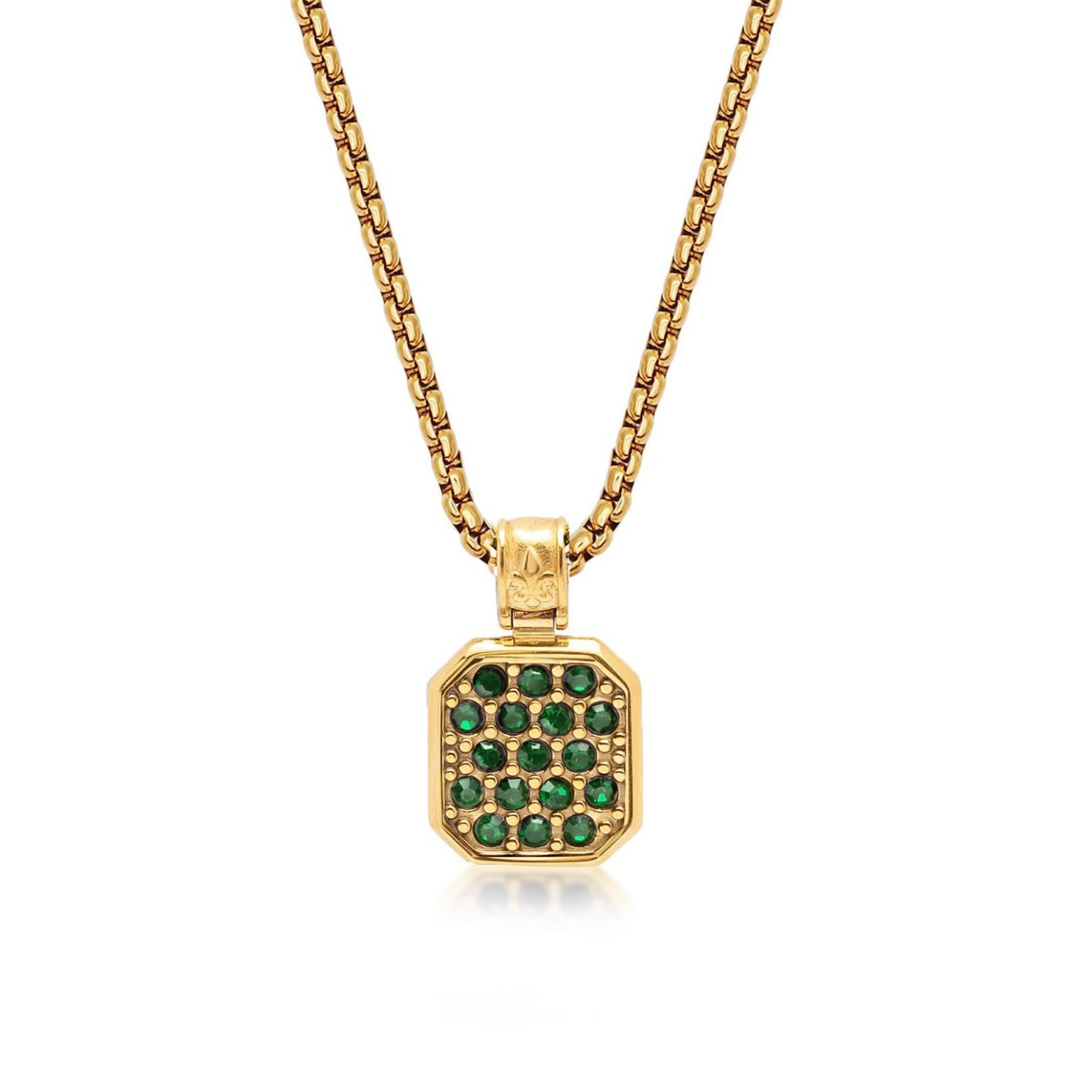 Men’s Gold / Green Gold Necklace With Green Cz Square Pendant Nialaya