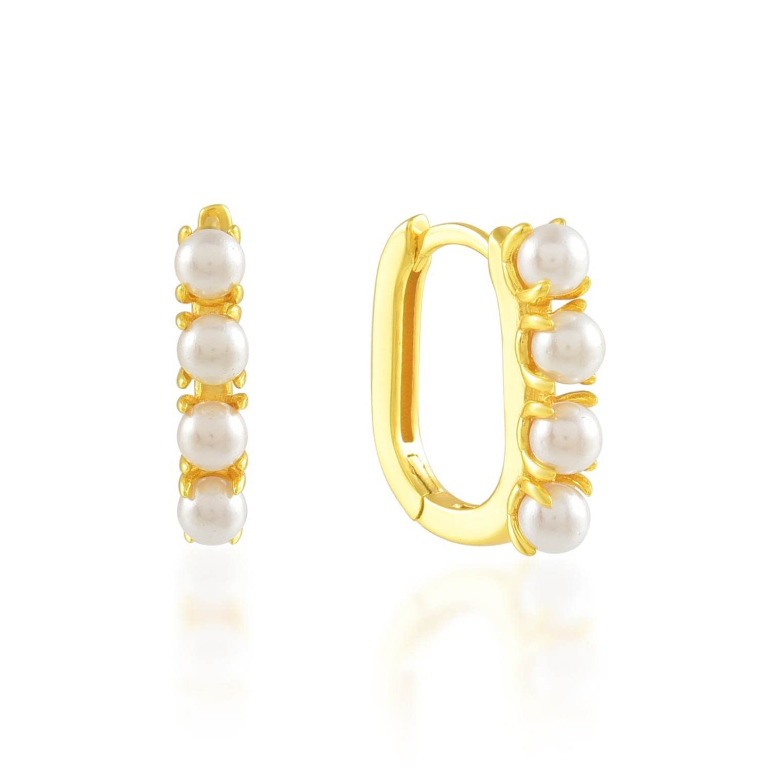 Shop Arvino Women's Rectangle Mini Pearl Huggies Gold Vermeil