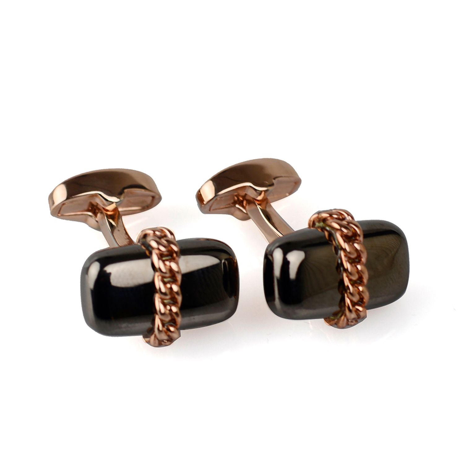 David Wej Men's Chained Capsule Cufflinks – Rose Gold In Gold