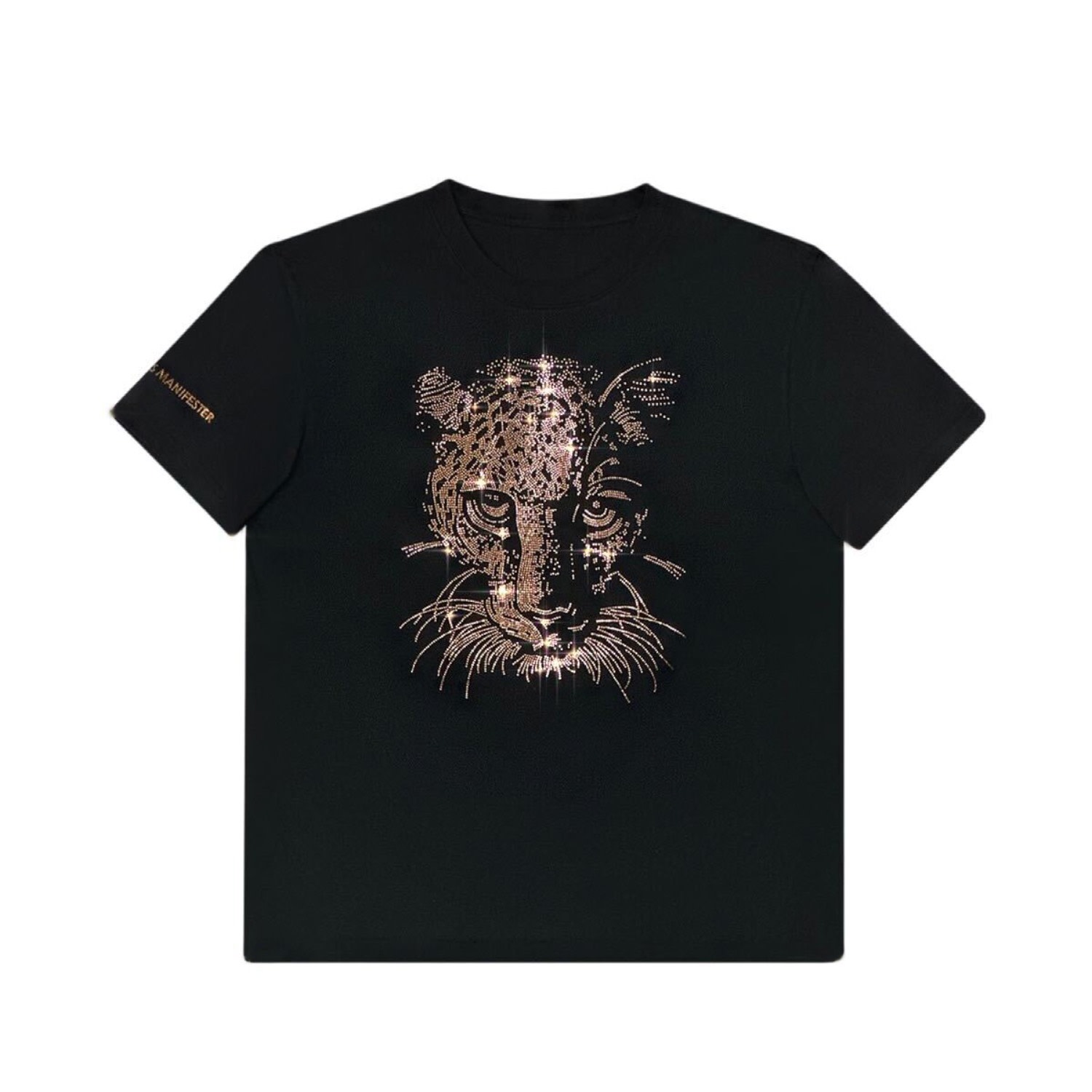 Women’s Tiger - Lucky Fengshui Rhinestoned T-Shirt - Black Large Miracles Manifester