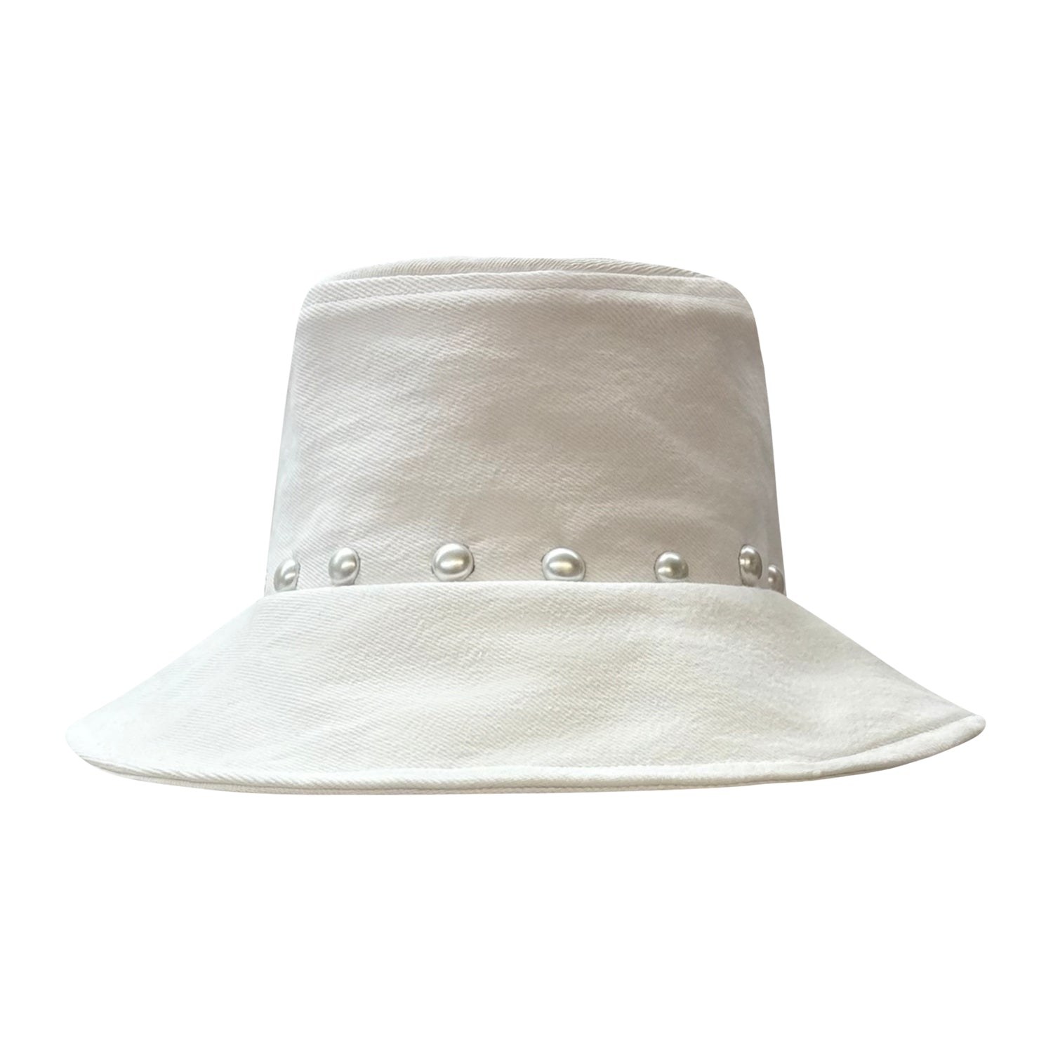 Deborah Lindquist Eco Lifestyle Women's Studded White Denim Bucket Hat