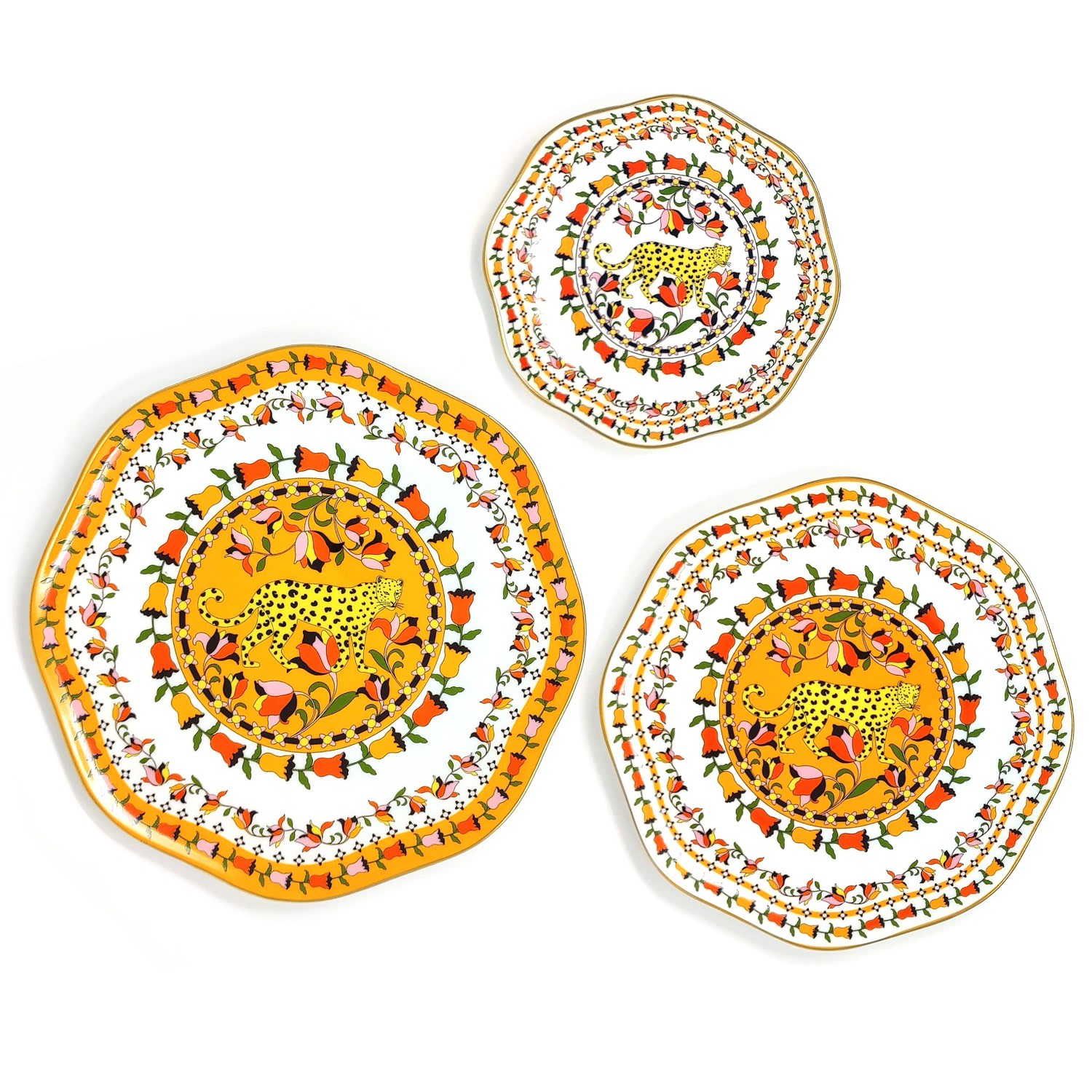 Yellow / Orange Tropical Love Bone China Plates - Set Of Three Jessie Zhao New York