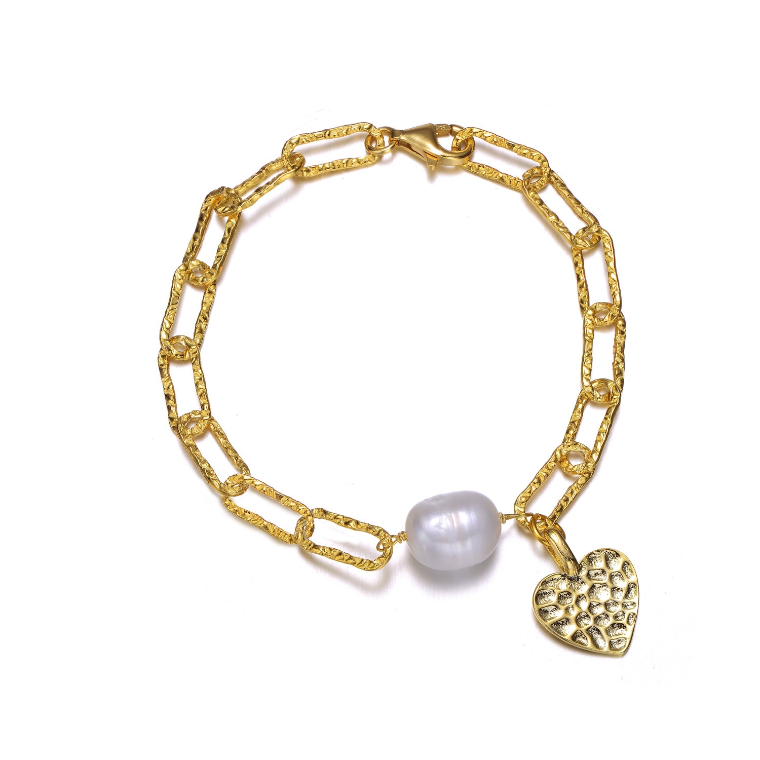 Women’s Gold / White Brigitte Coeur Golden Chain Pearl Bracelet Genevive Jewelry